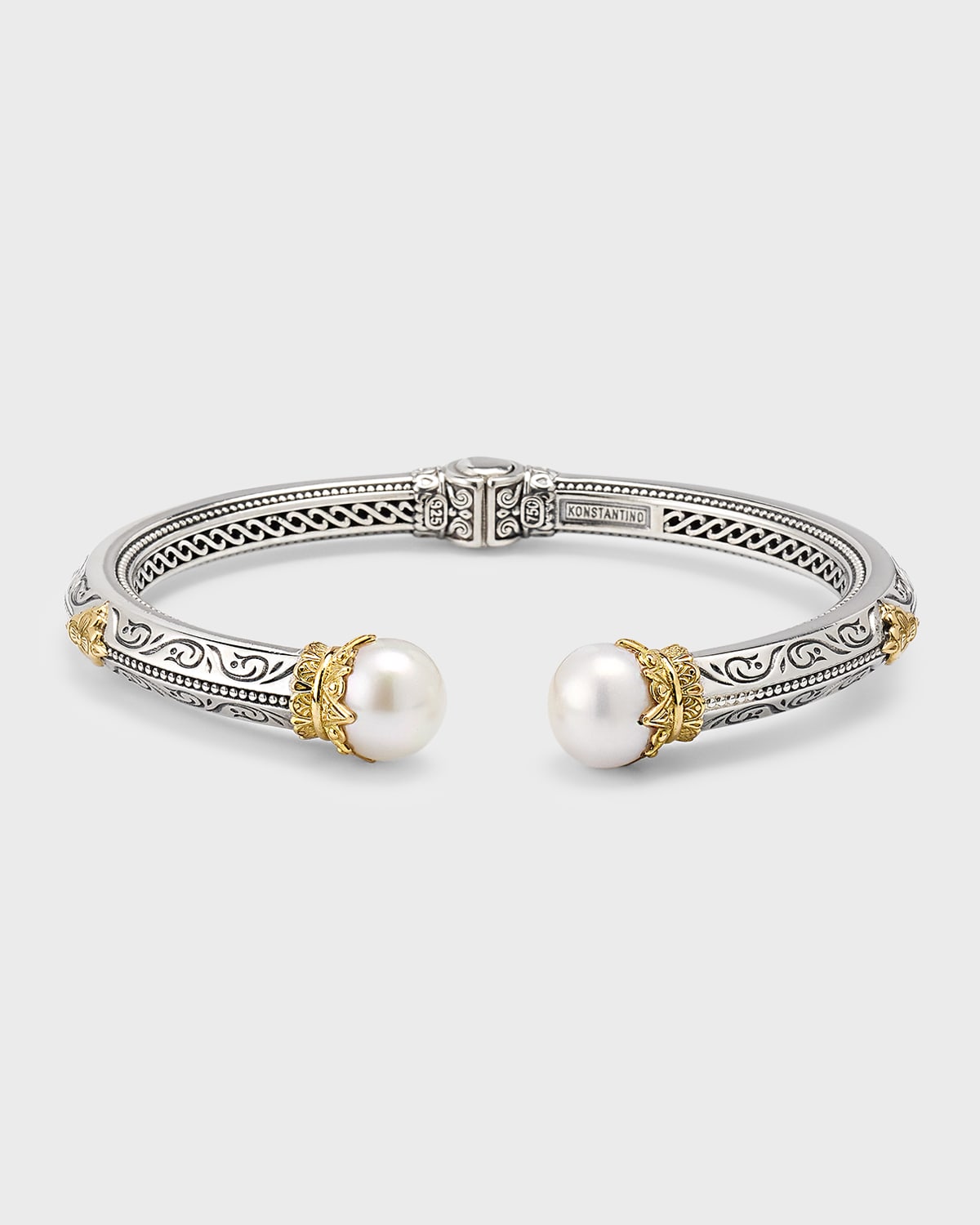 Konstantino Silver And 18k Gold Cuff Bracelet With Pearls In Two Tone
