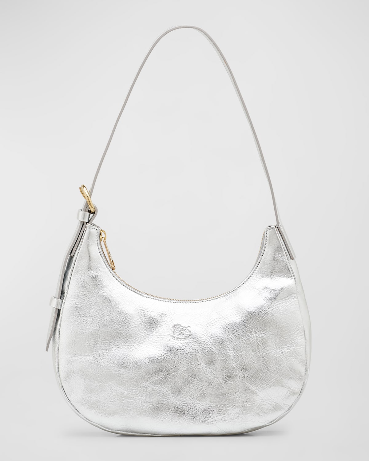 Il Bisonte Belcanto Metallic Leather Shoulder Bag In Silver