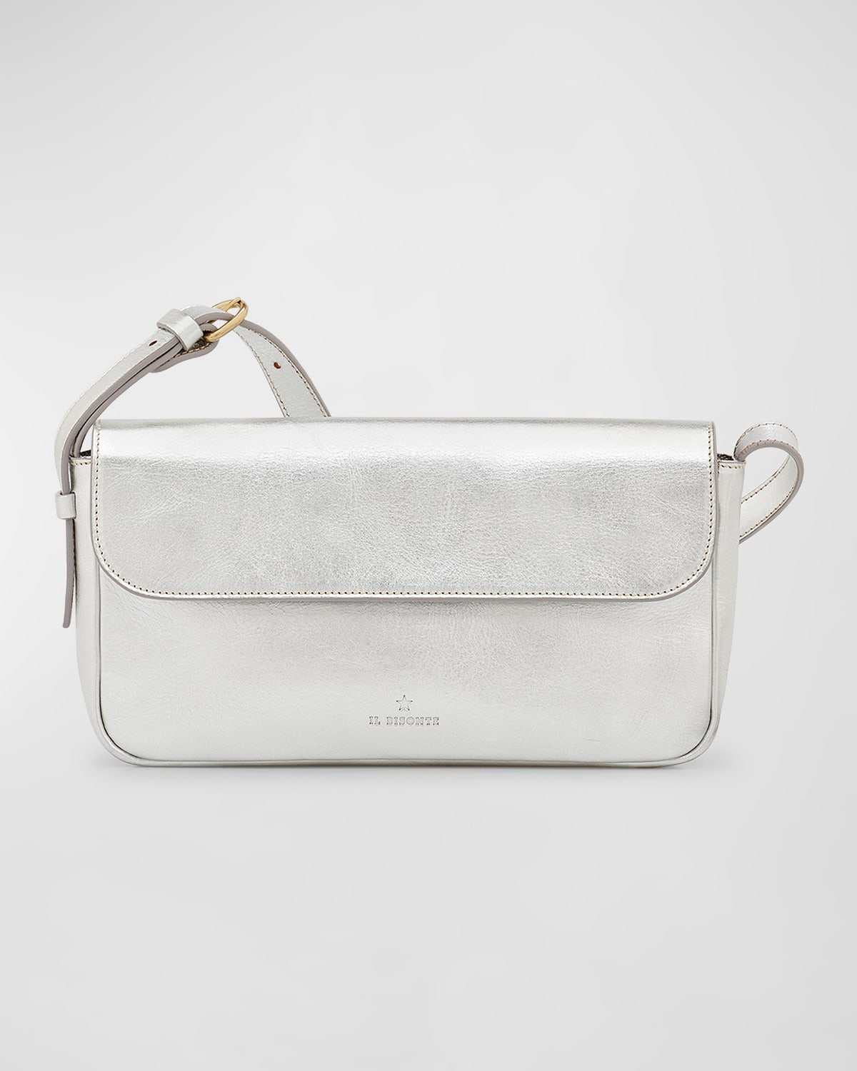 Il Bisonte Studio Flap Leather Shoulder Bag In Silver