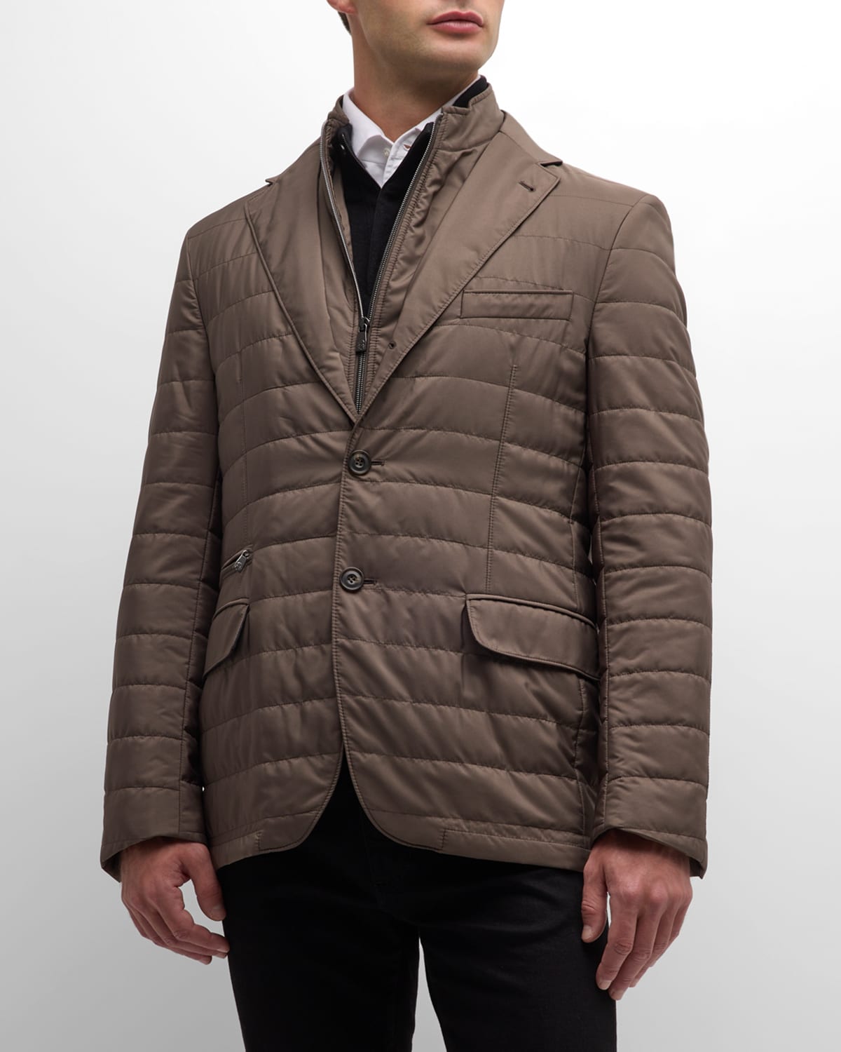 Corneliani Quilted Single-breasted Blazer In Taupe Tan