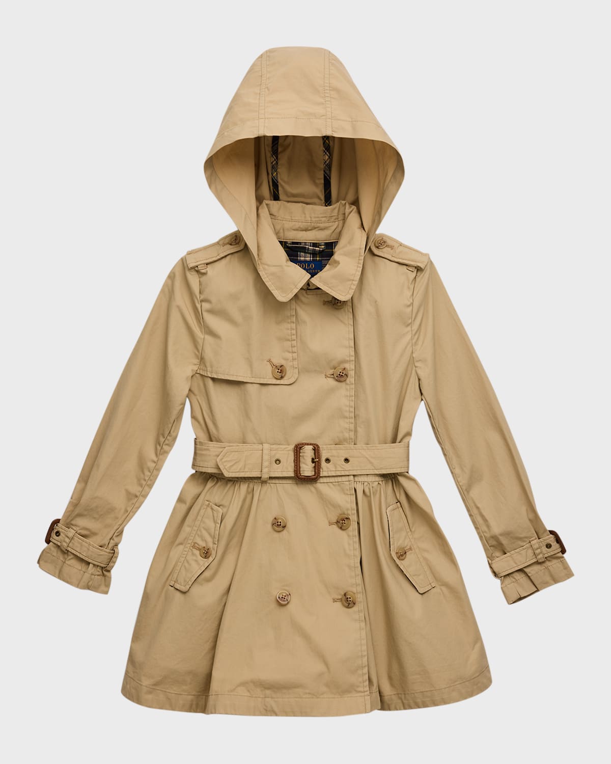 Polo Ralph Lauren Kids' Girl's Hooded Slim Fit Trench Coat In Classic Khaki