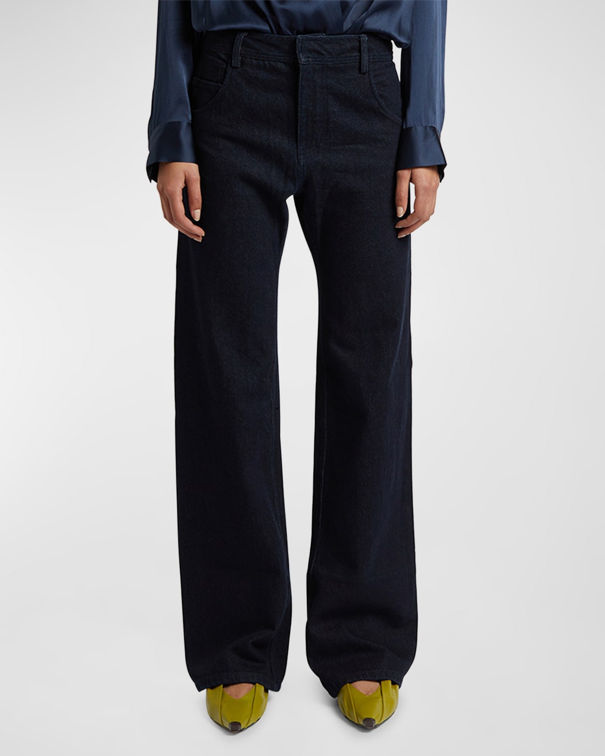 Shop Christopher Esber High-rise Reconstructed Straight-leg Jeans In Ink