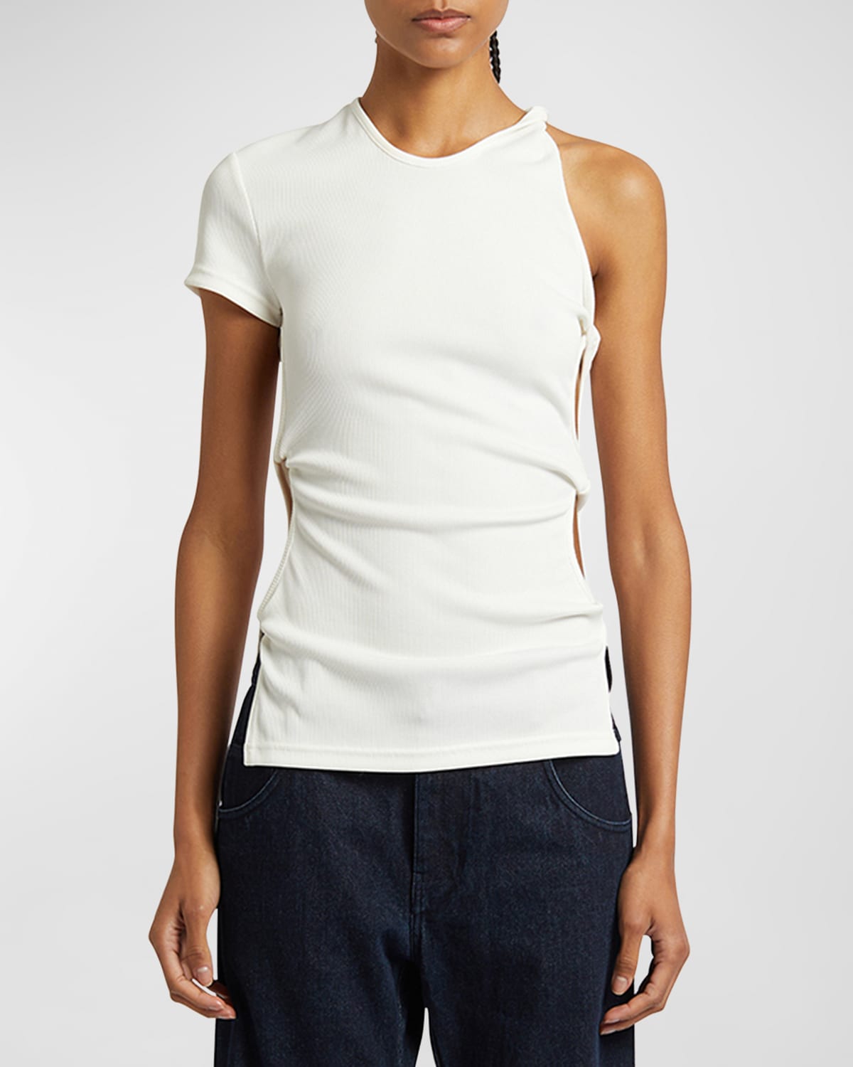 Christopher Esber Twisted Cutout Side Asymmetric T-shirt In White