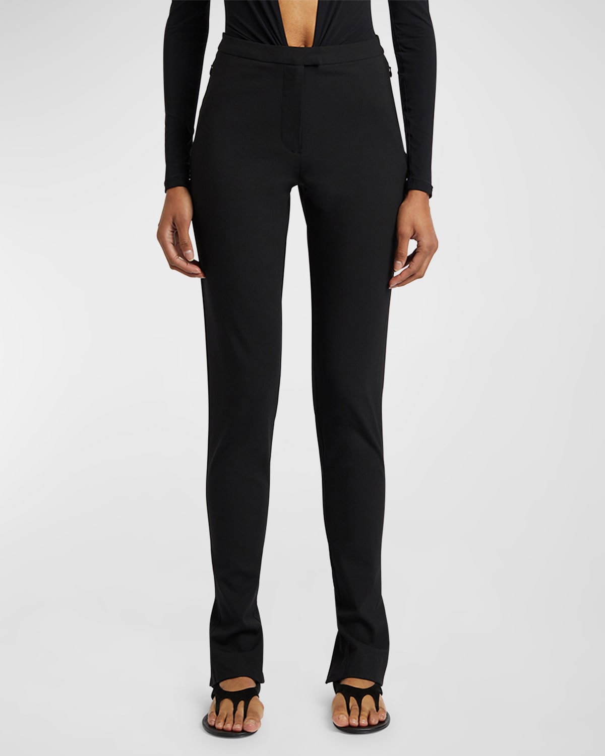 Christopher Esber Racquet Mid-rise Slim-leg Zip-hem Tailored Trousers In Black