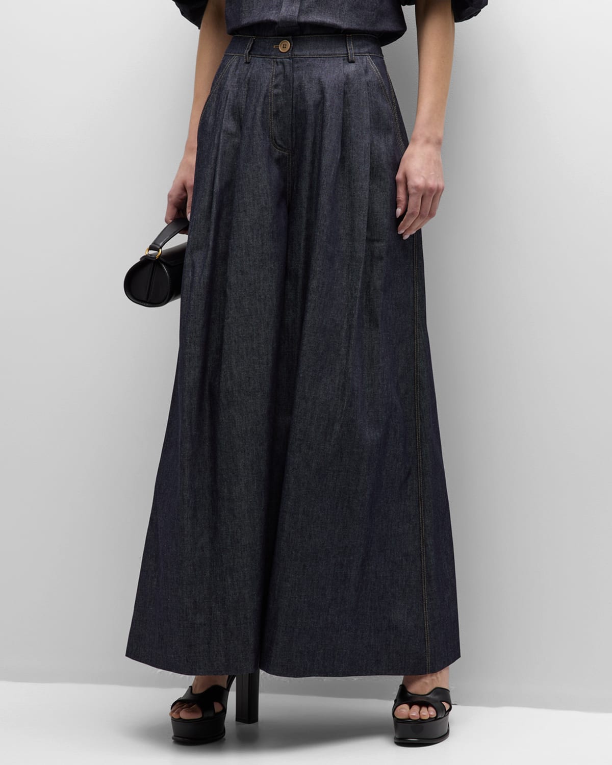 Dice Kayek High-rise Double-pleated Flare Wide-leg Trousers In Navy