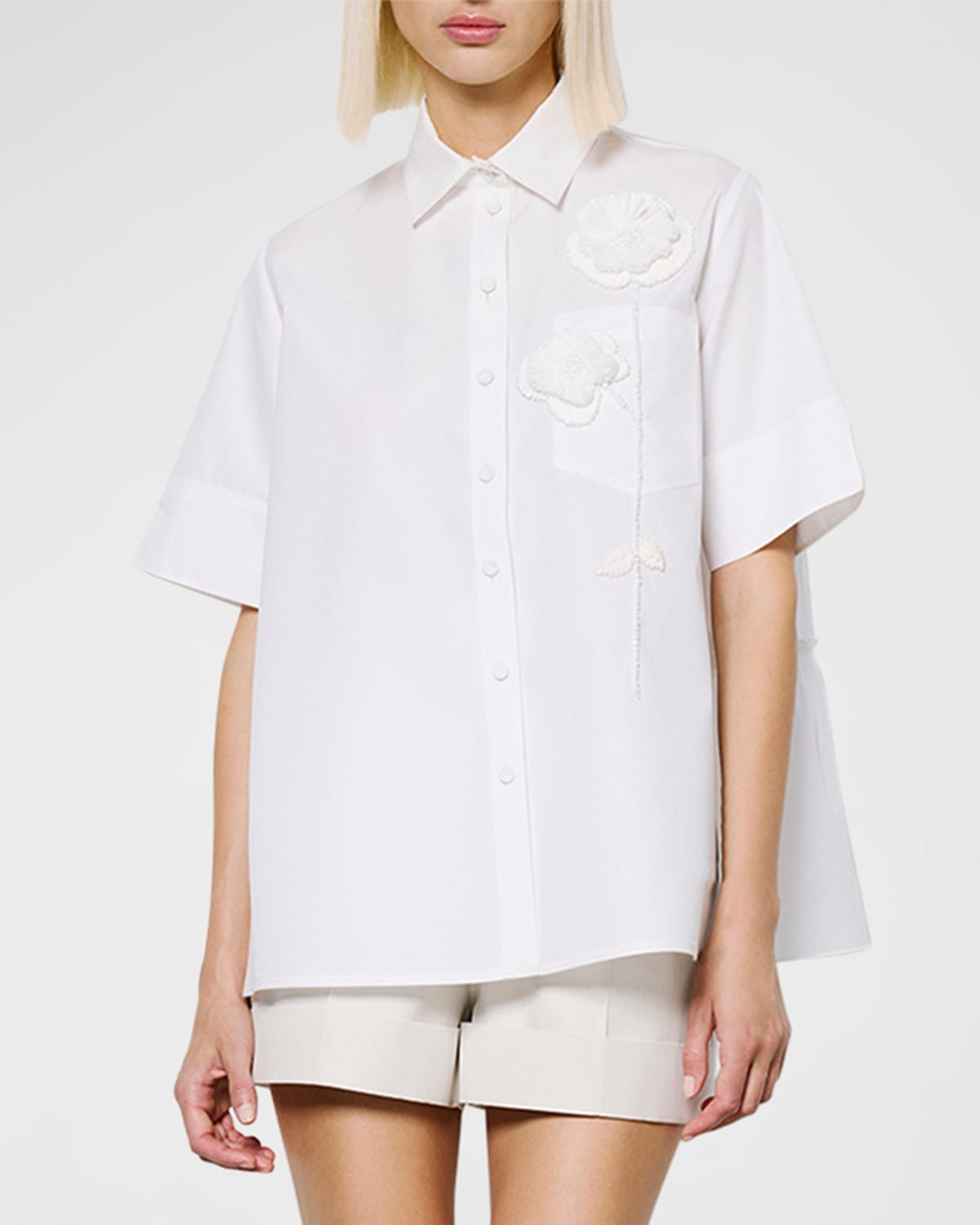 Dice Kayek Floral Embroidered Tiered-back Collared Shirt In White