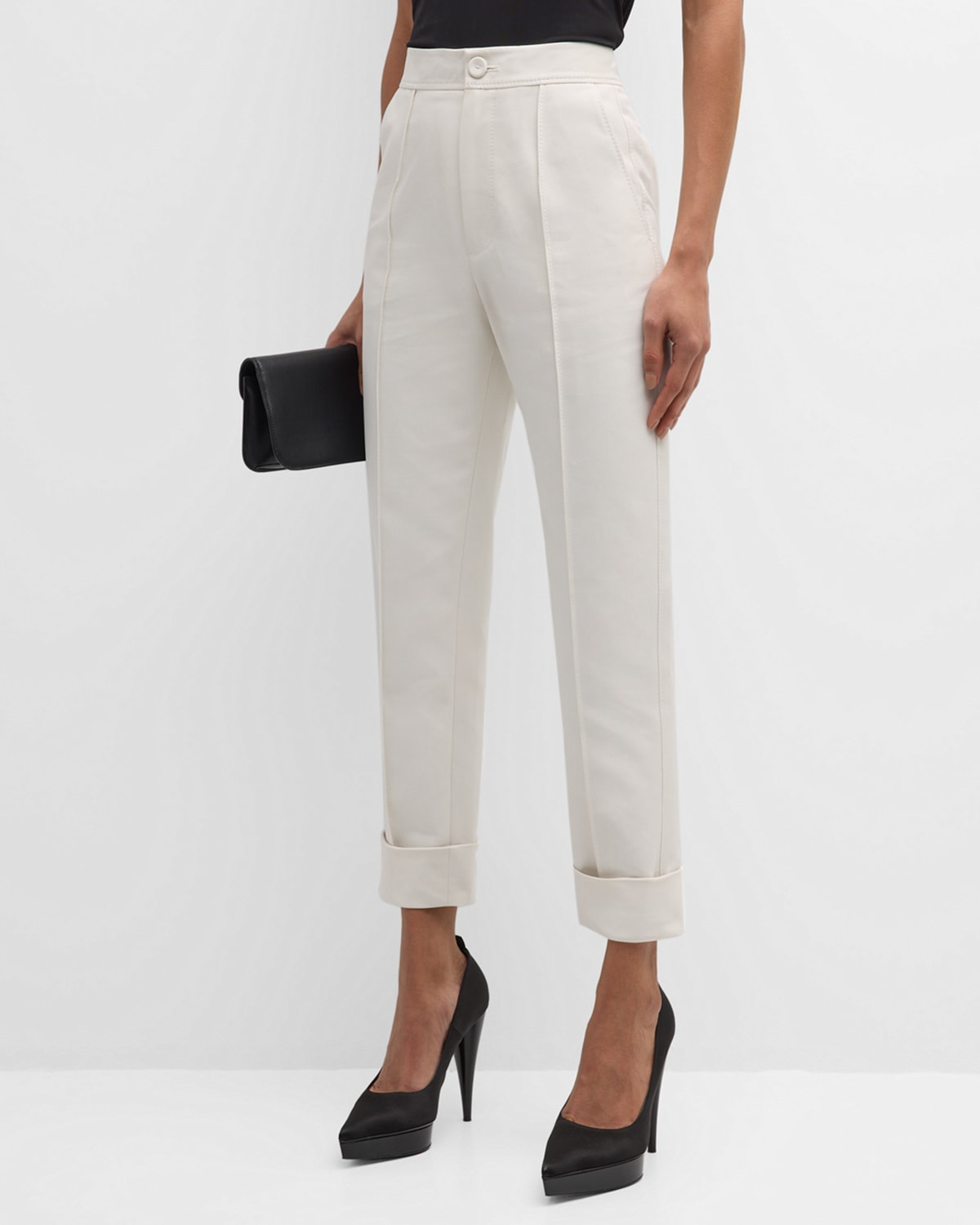 Shop Dice Kayek High-rise Pintuck Straight-leg Ankle Pants In Off White