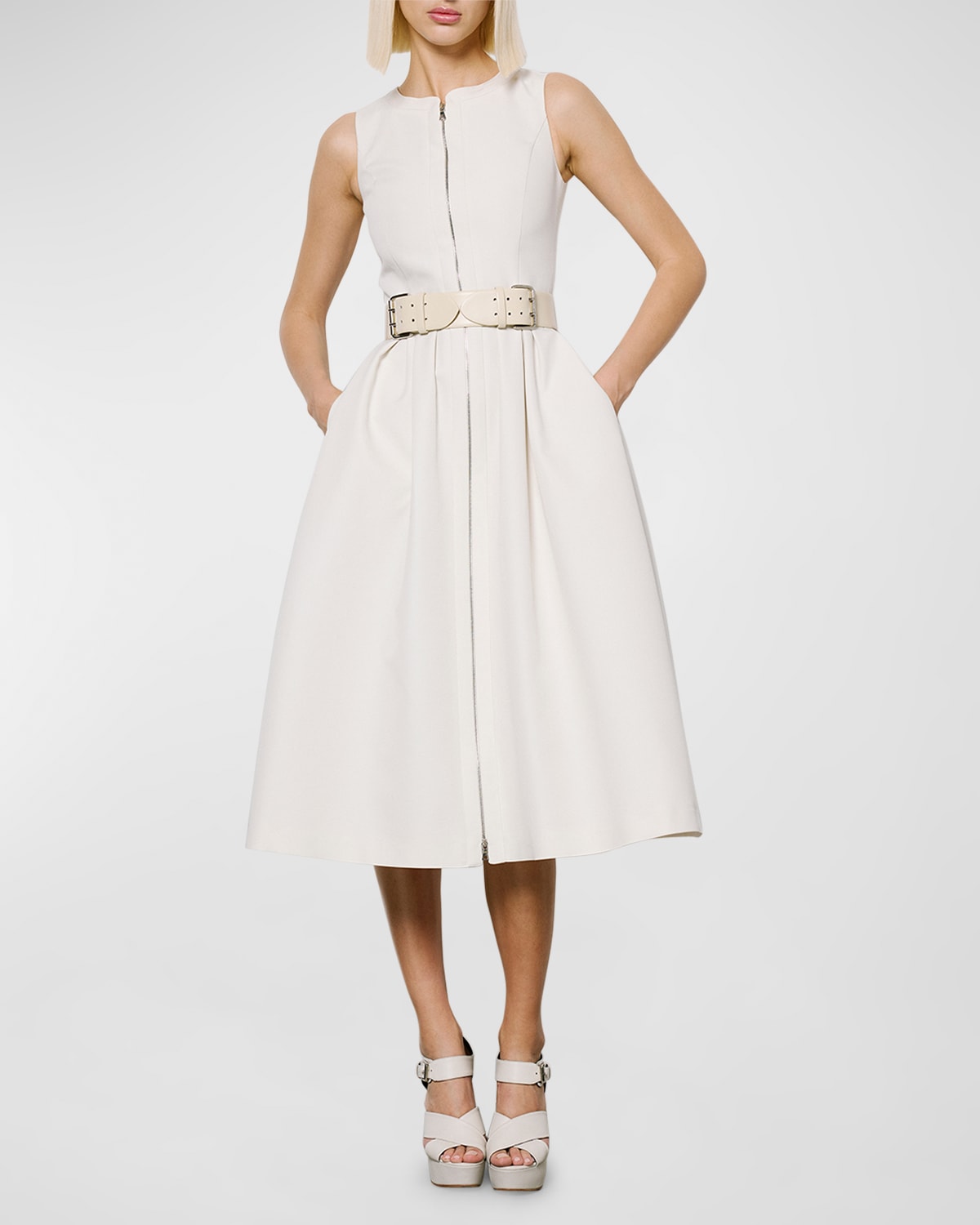 Dice Kayek Sleeveless Zip-front Midi Dress In Off White