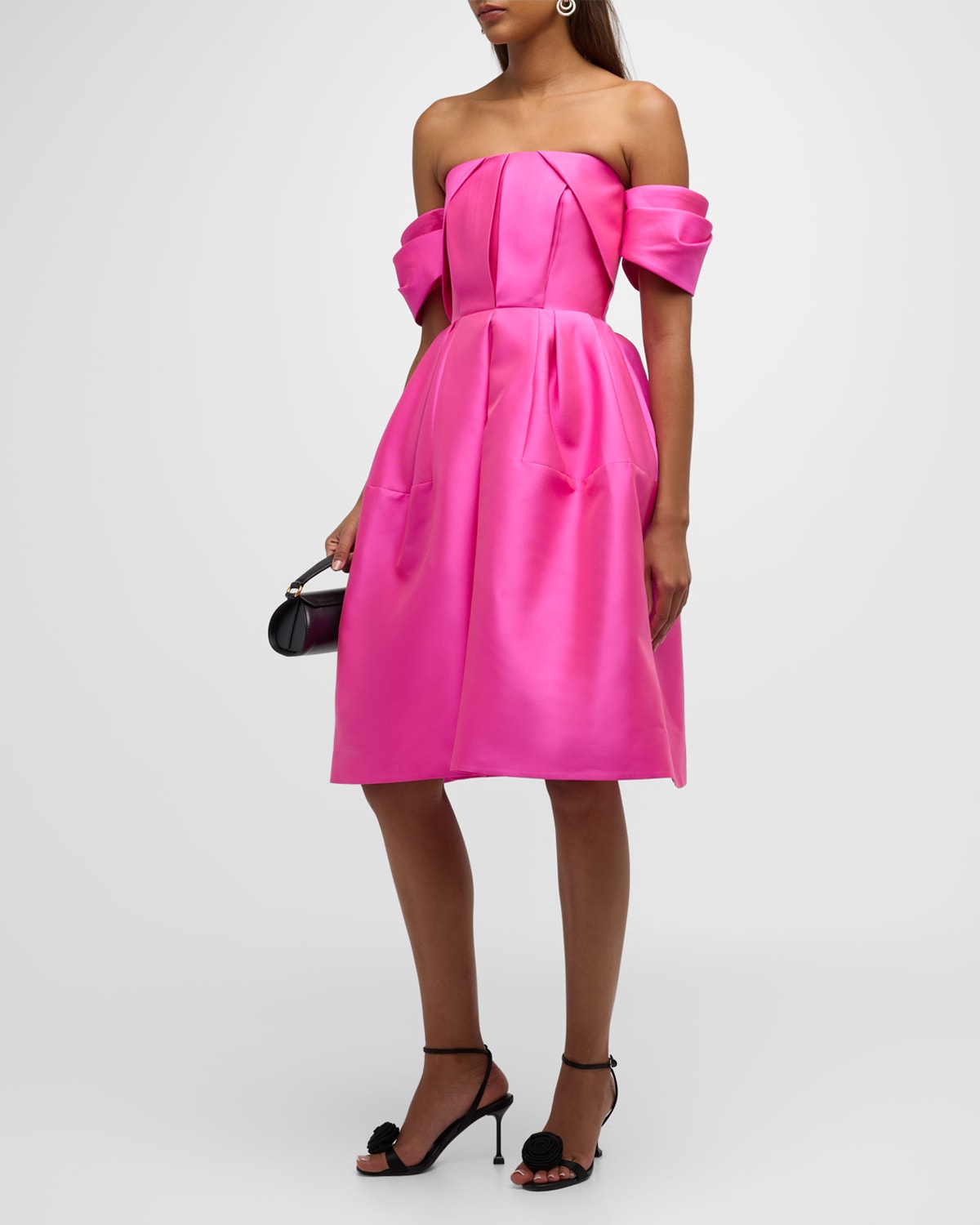 Dice Kayek Pleated Off-the-shoulder Fit-&-flare Dress In Pink
