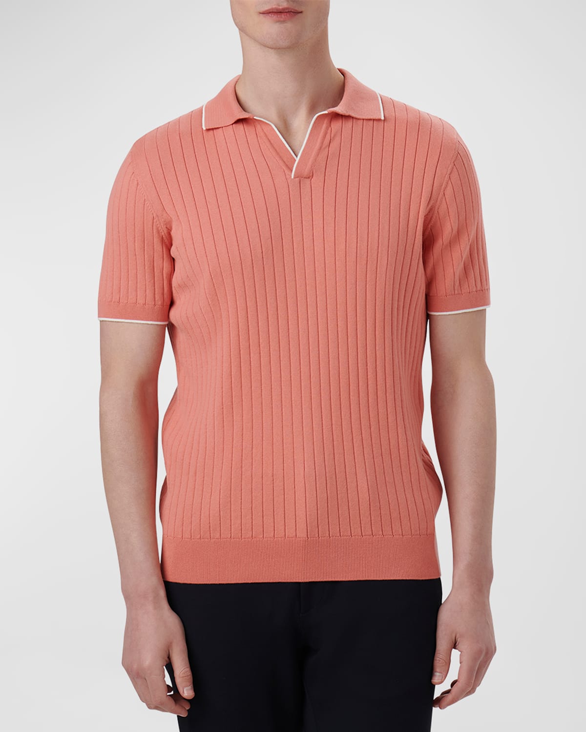 Shop Bugatchi Men's Ribbed Sweater With Johnny Collar In Salmon