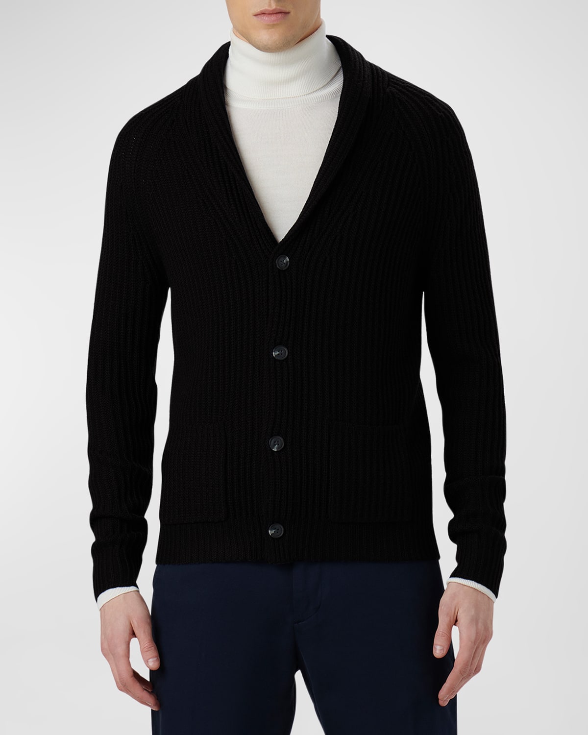 Shop Bugatchi Men's Ribbed Shawl Cardigan Sweater In Caviar