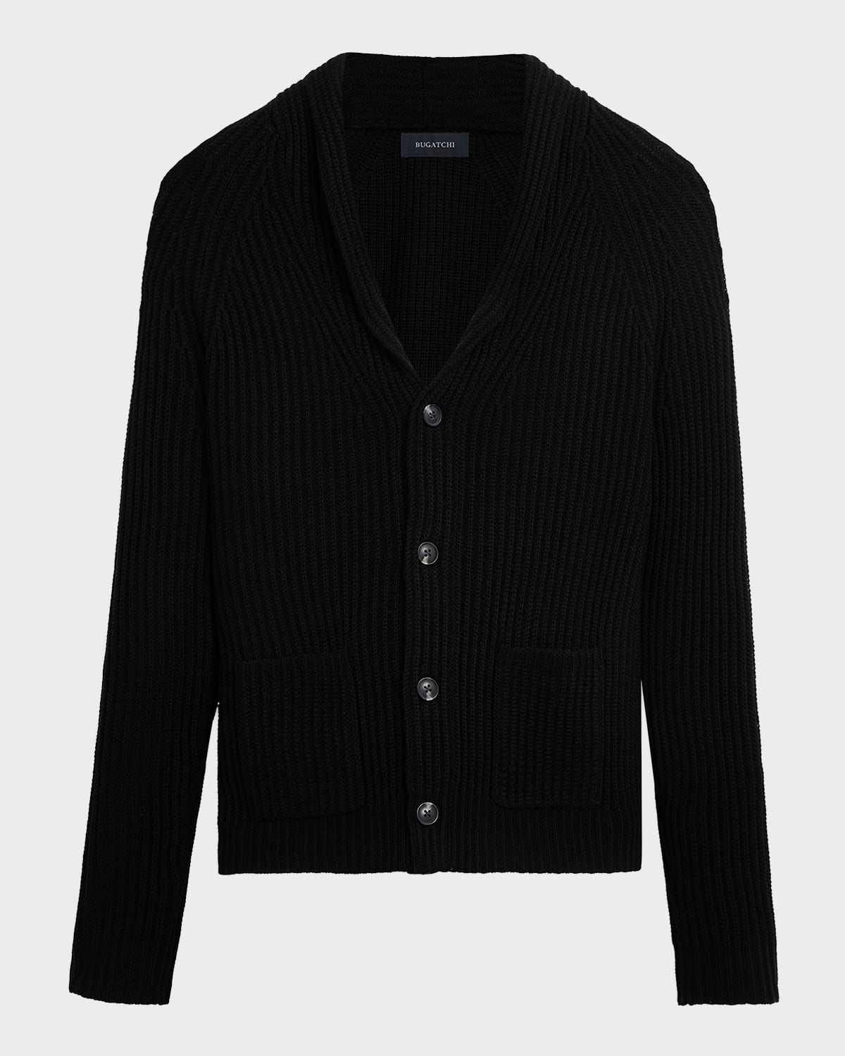 Shop Bugatchi Men's Ribbed Shawl Cardigan Sweater In Caviar