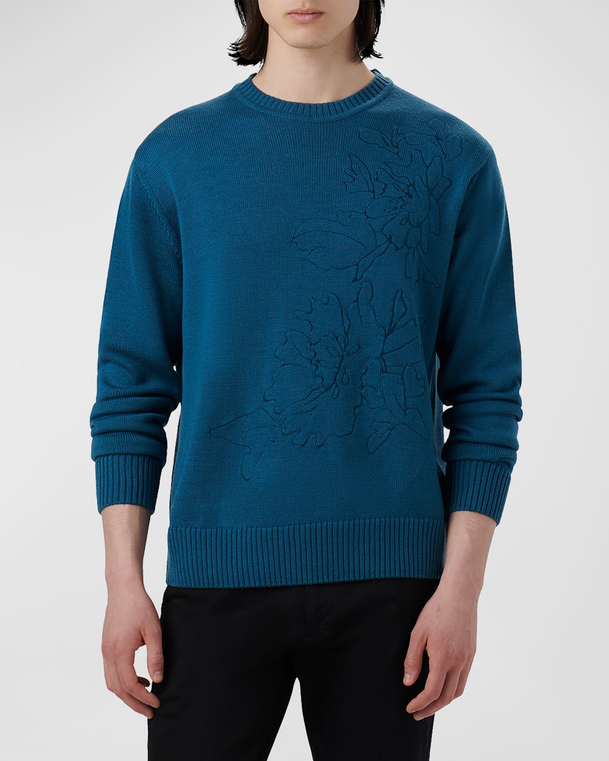 Shop Bugatchi Men's Embroidered Wool Sweater In Cobalt