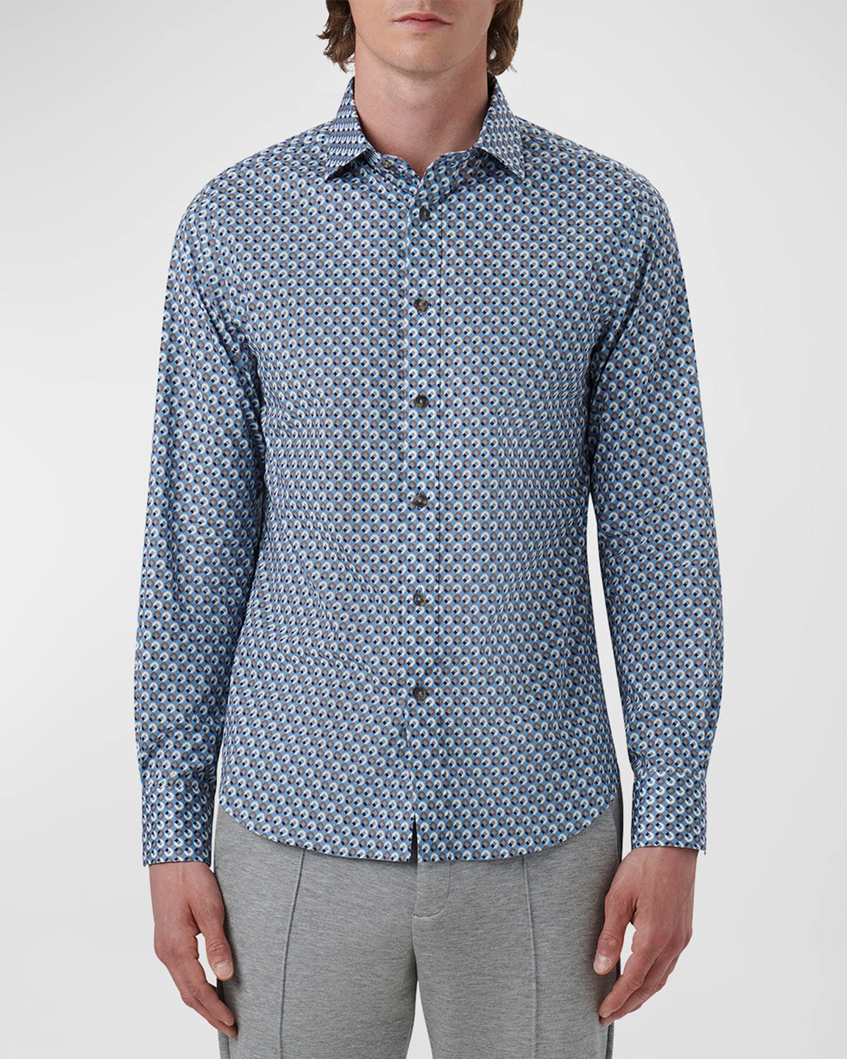 Shop Bugatchi Men's Patterned Comfort Stretch Sport Shirt In Air Blue
