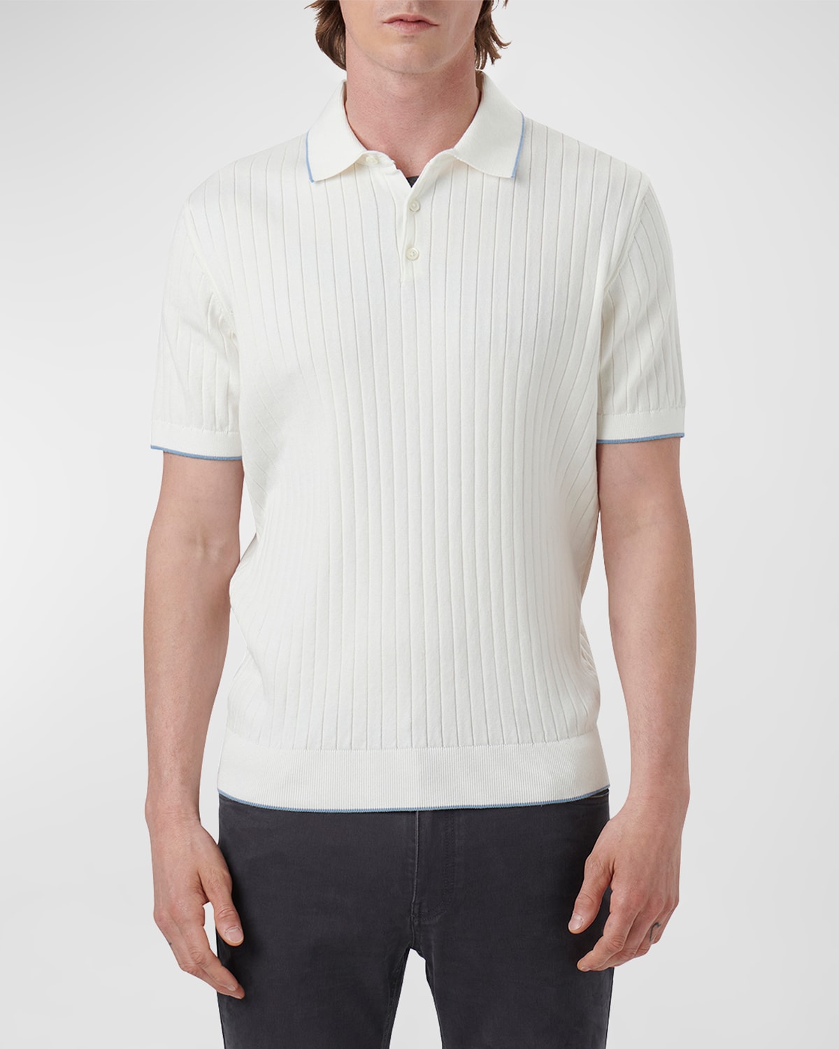 Shop Bugatchi Men's Ribbed Polo Sweater In Chalk
