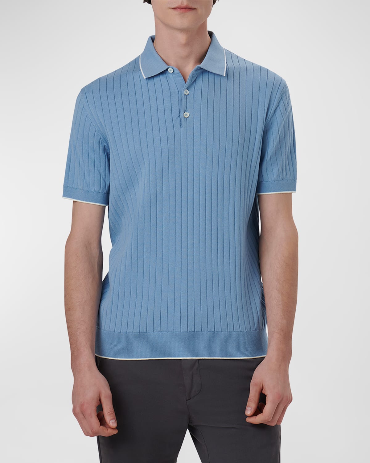 Shop Bugatchi Men's Ribbed Polo Sweater In Air Blue