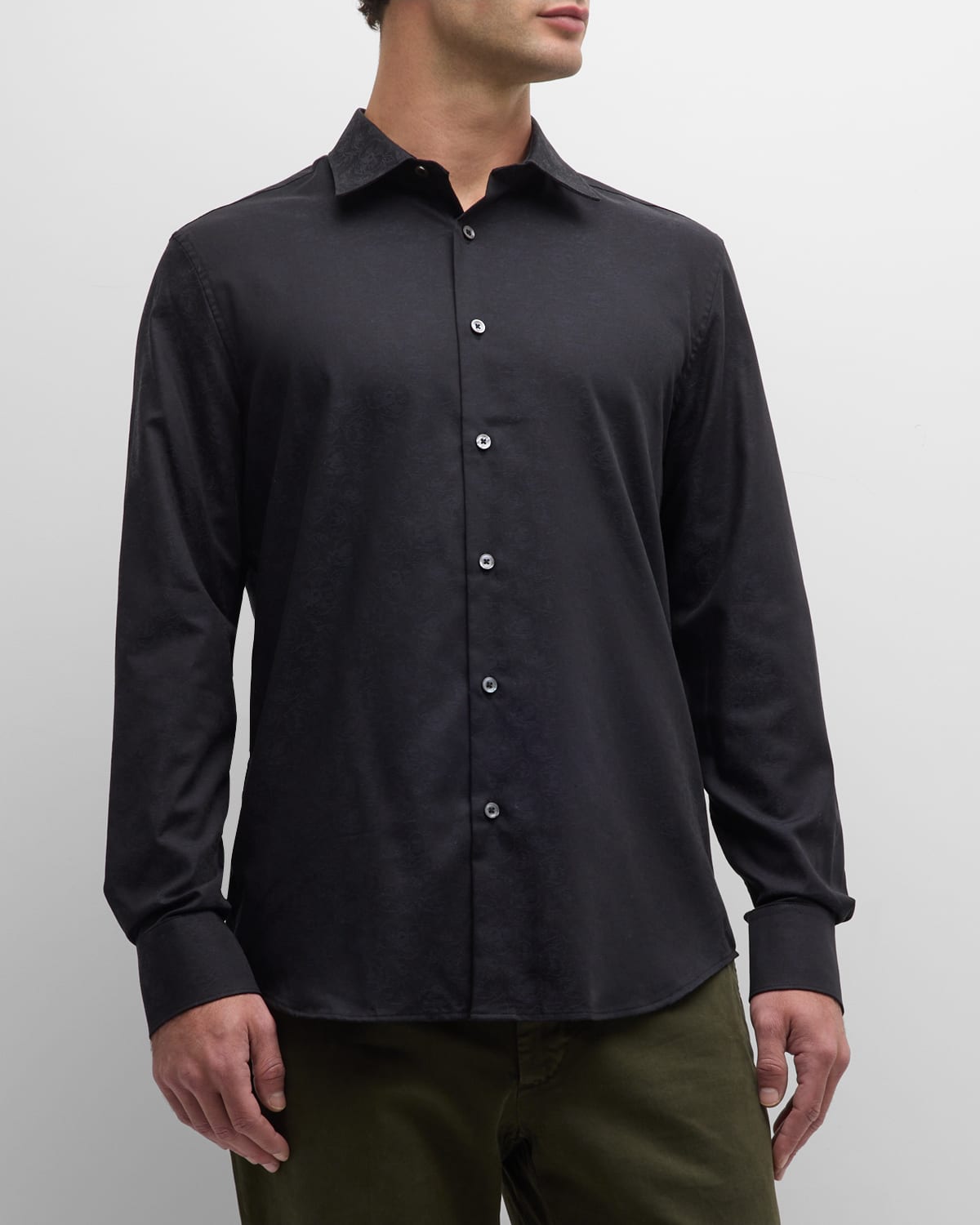 Bugatchi Julian Shaped Fit Print Button-up Shirt In Black