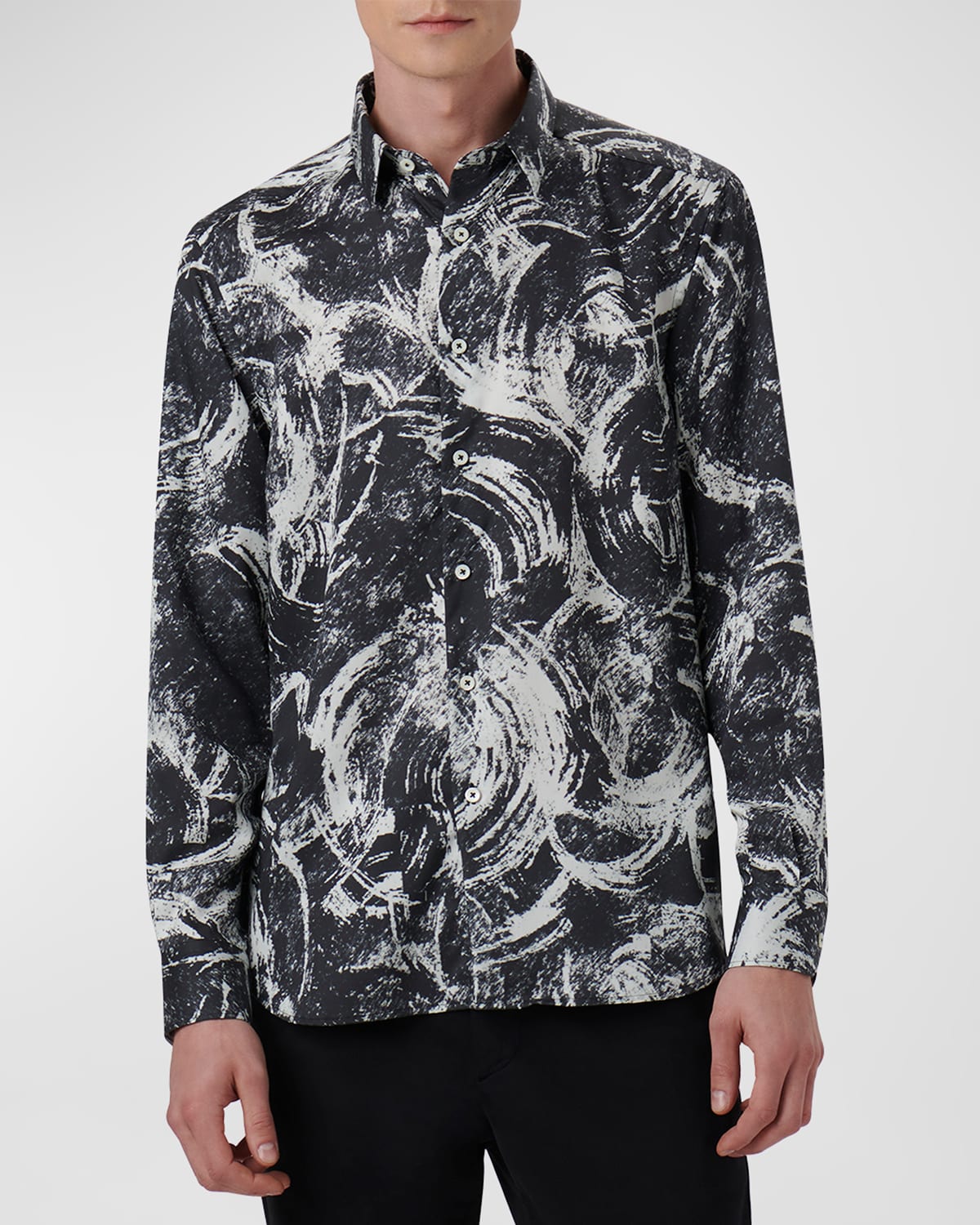 Bugatchi Julian Abstract Print Cotton Button-up Shirt In Chalk