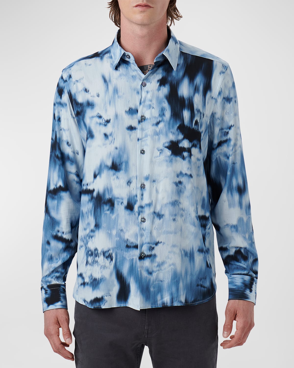 Shop Bugatchi Men's Ecovero Airbrush Sport Shirt In Dusty Blue