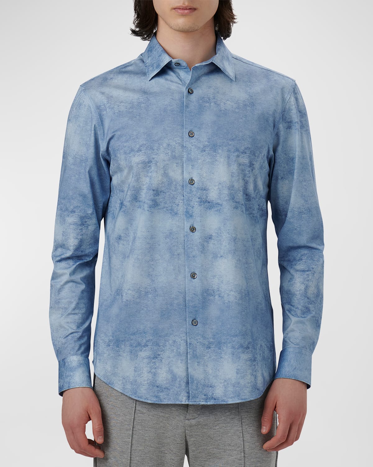 Shop Bugatchi Men's Ooohcotton Tech Two-tone Sport Shirt In Air Blue