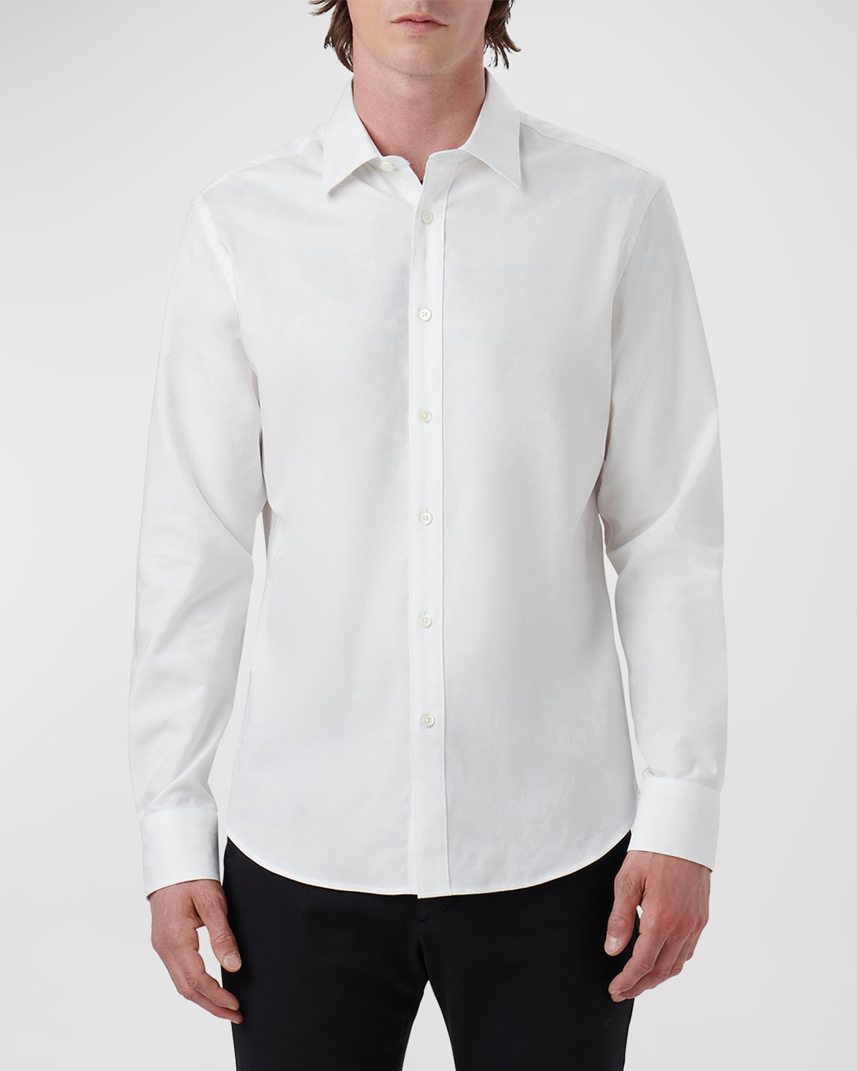 Shop Bugatchi Men's Solid Shaped Sport Shirt In White