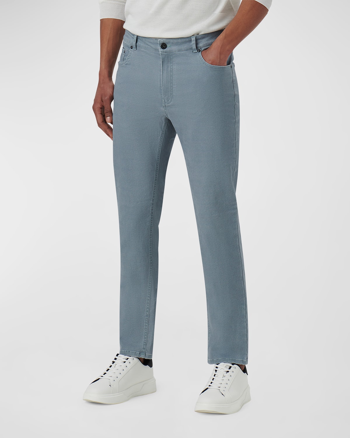 Shop Bugatchi Men's 5-pocket Herringbone Pants In Dusty Blue