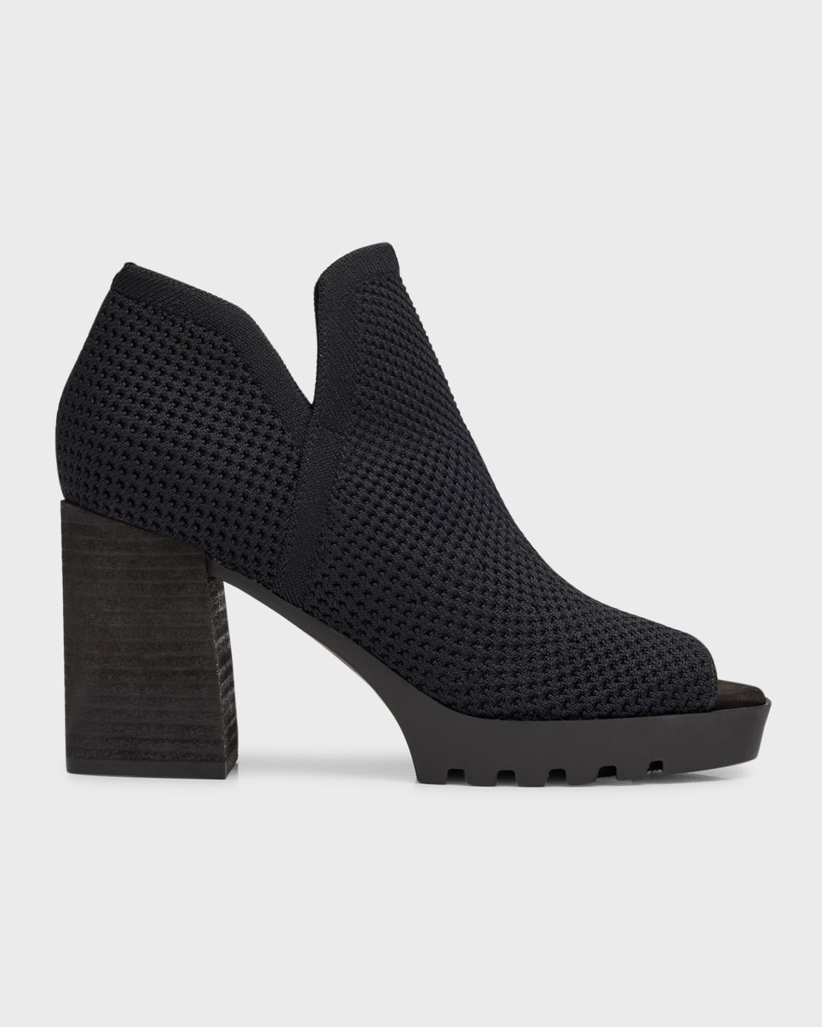 Eileen Fisher Collin Knit Block-heel Booties In Black