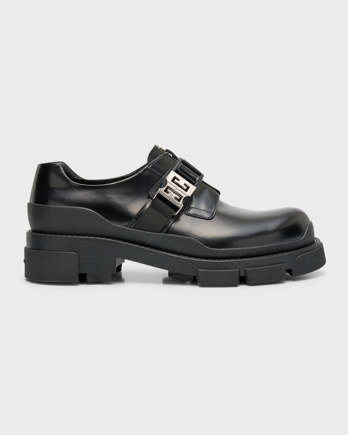 Shop Givenchy Men's Terra 4g-buckle Leather Derby Shoes In Black