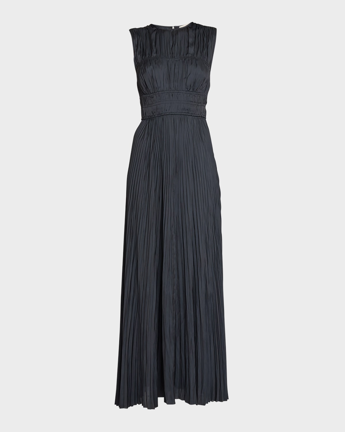 Ulla Johnson Delia Sleeveless Pleated Satin Gown In Noir