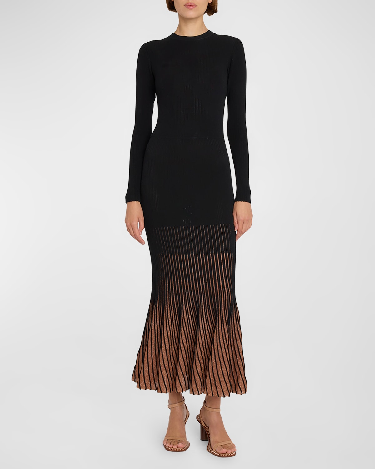 Shop Ulla Johnson Magnolia Two-tone Sunburst Knit Midi Dress In Gild