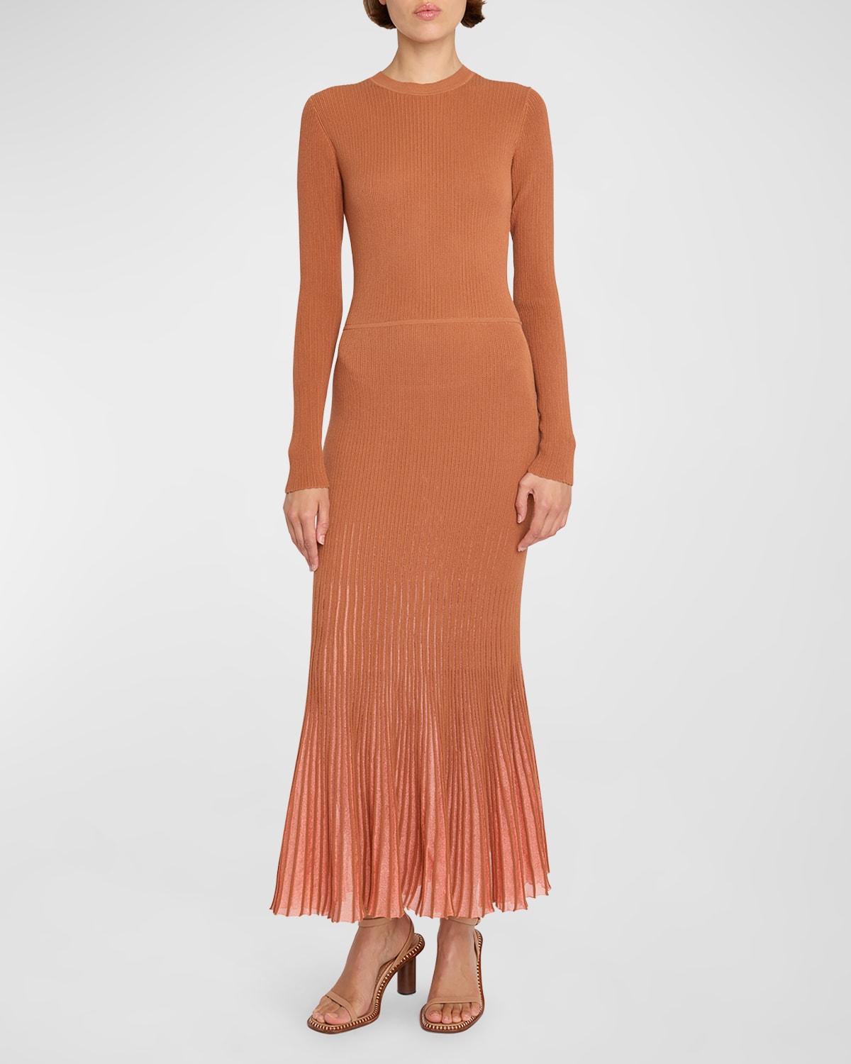 Shop Ulla Johnson Magnolia Two-tone Sunburst Knit Midi Dress In Saffron