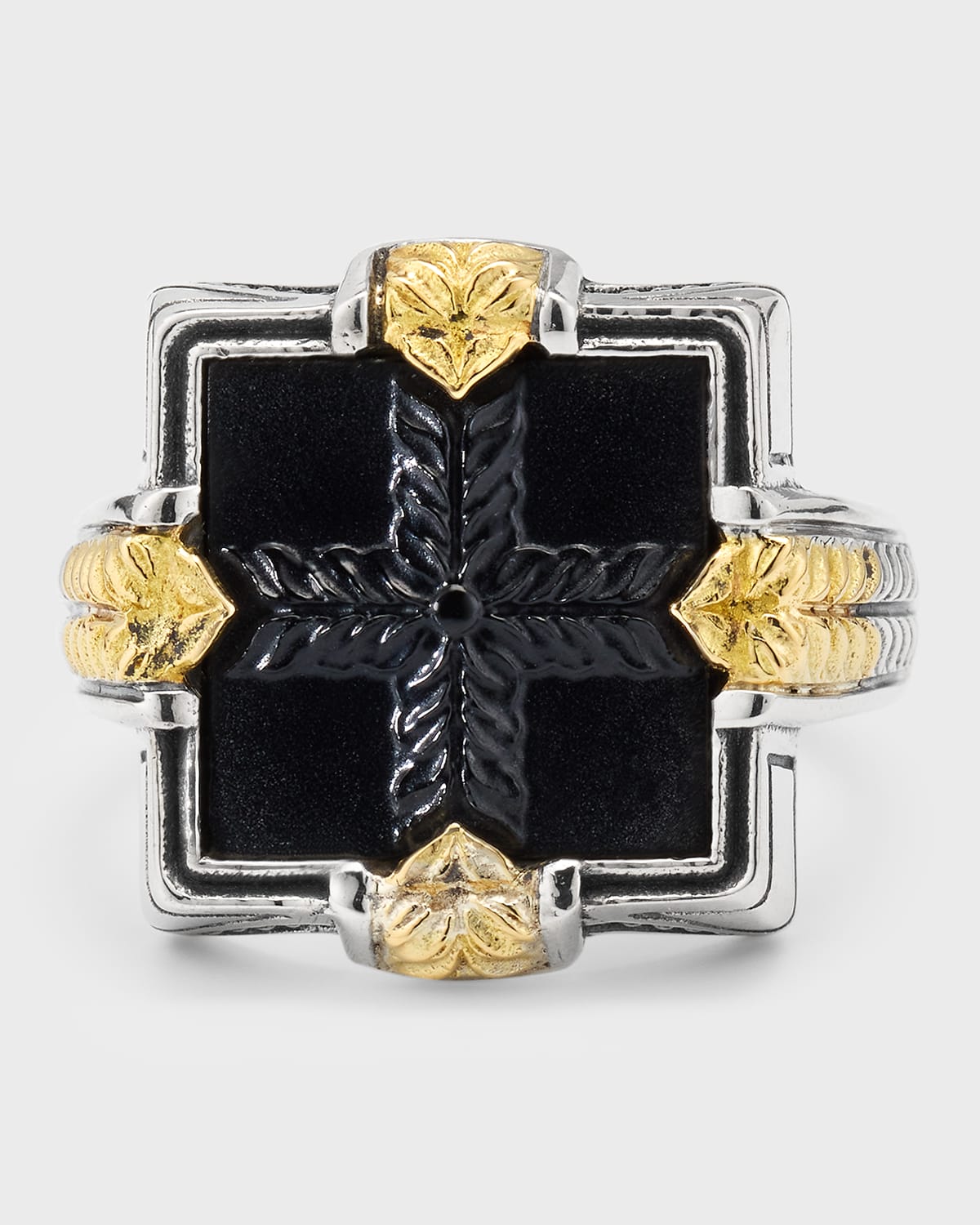 Konstantino Men s Black Onyx Two Tone Laurel Ring Smart Closet
