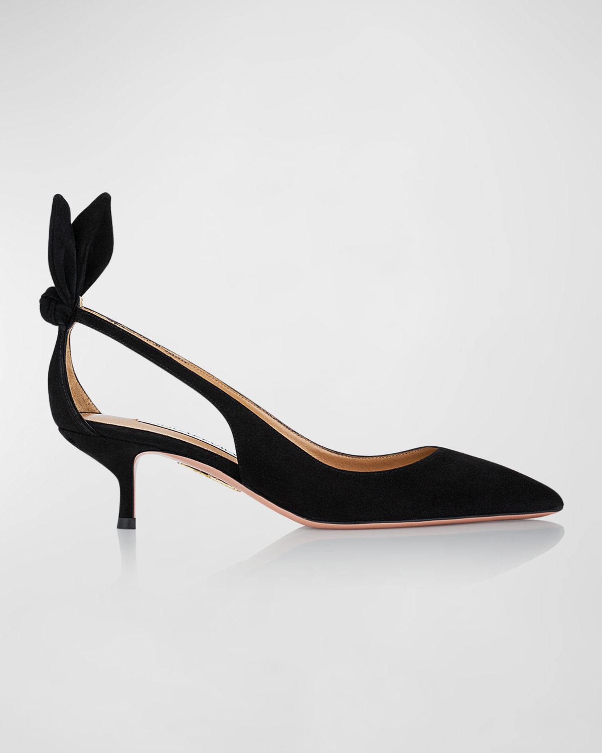 Shop Aquazzura Suede Knotted Bow Kitten-heel Pumps In Black