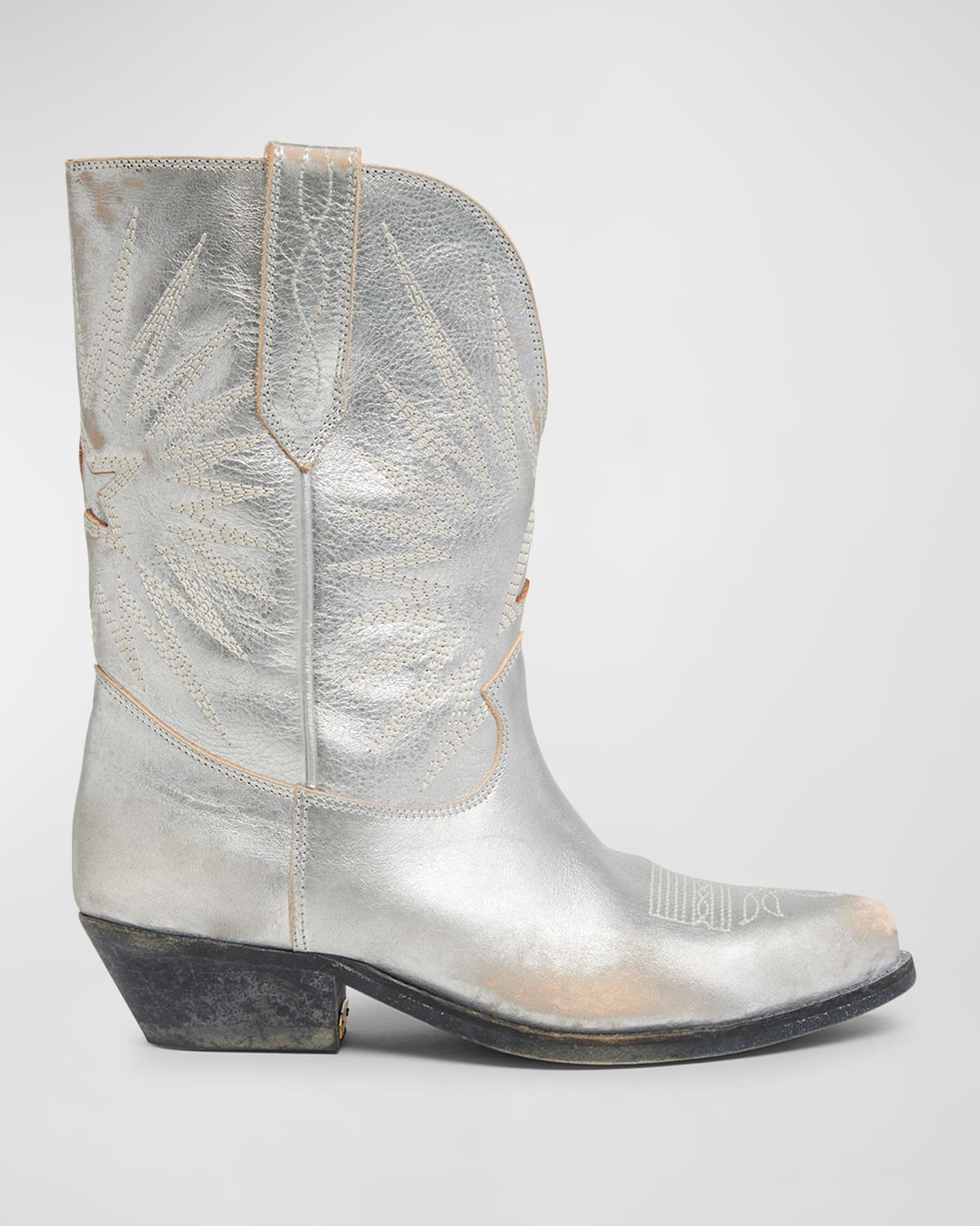 Golden Goose Wish Star Metallic Distressed Cowboy Boots In Silver