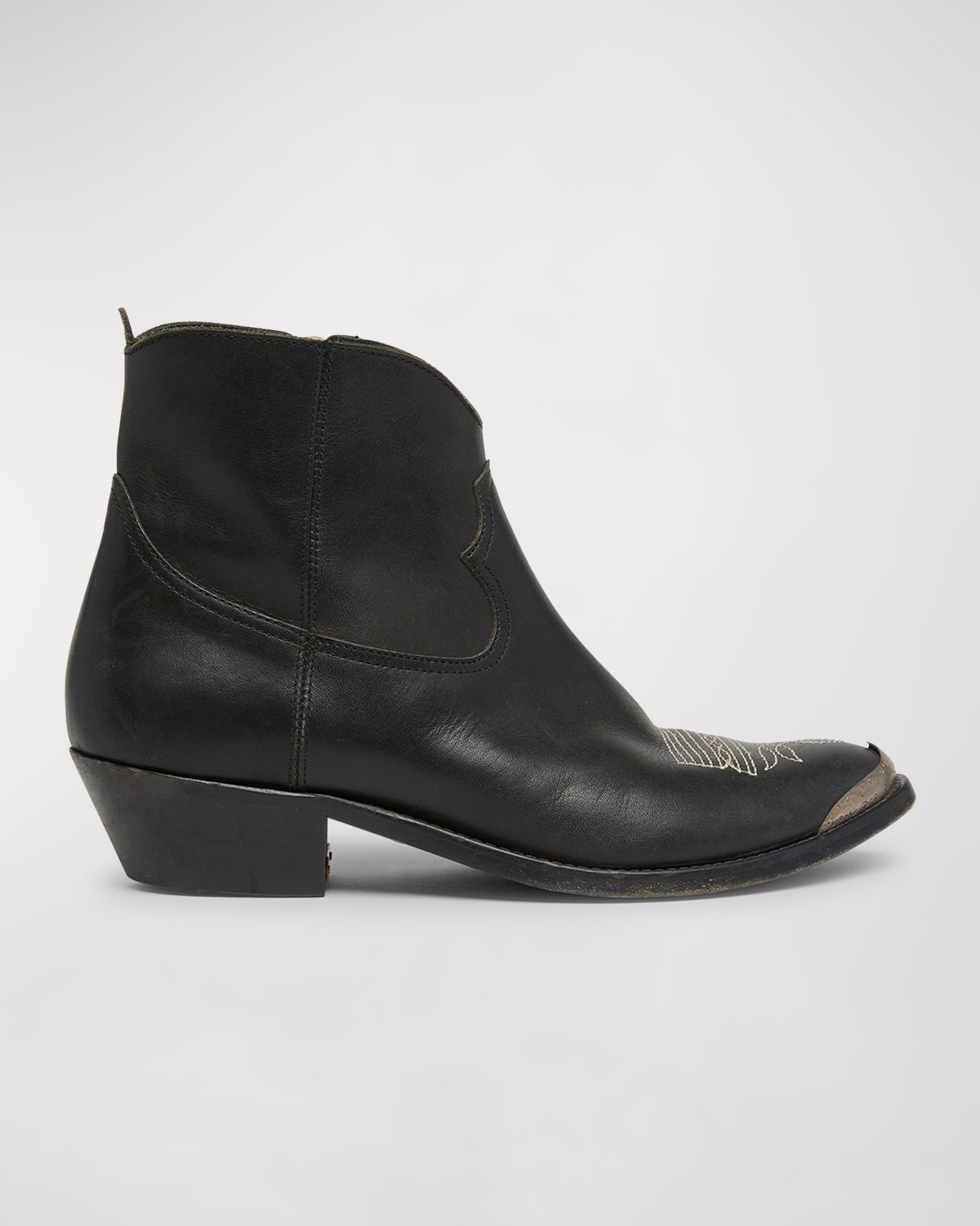 Shop Golden Goose Young Leather Zip Cowboy Ankle Boots In Black