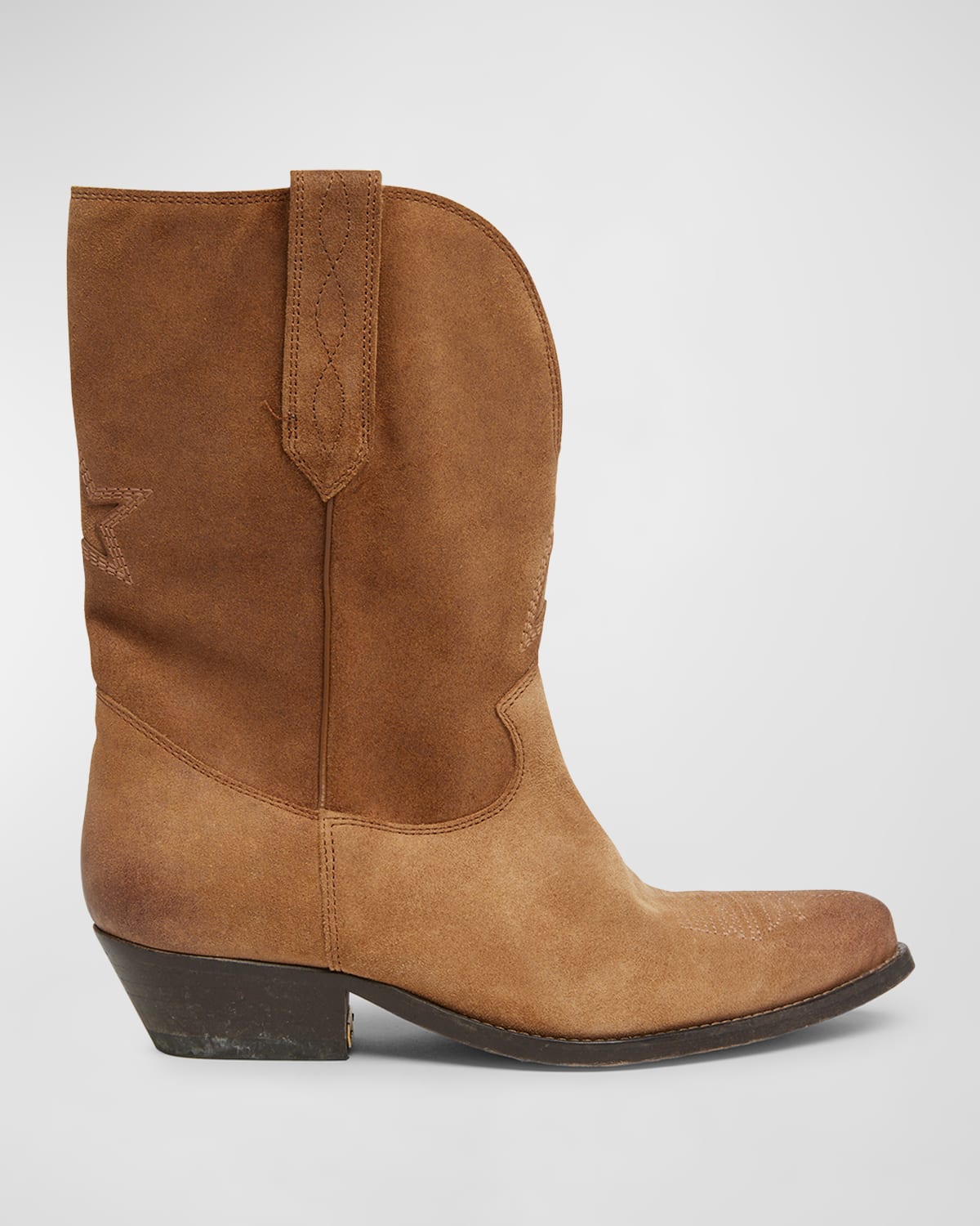 Golden Goose Low Wish Star Boots In Cognac-colored Suede With Inlay Star In Cognac