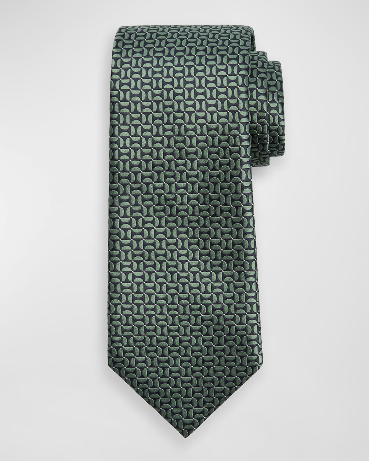 Zegna Men's Mulberry Silk Half-circle Jacquard Tie In Medium Green