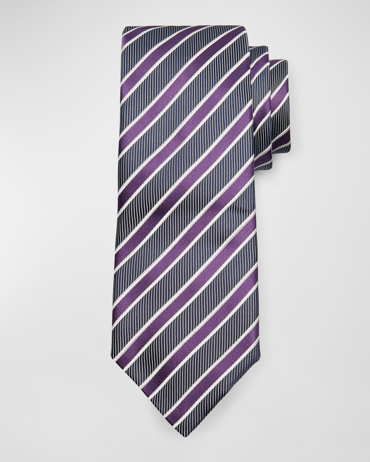Shop Zegna Men's Framed Stripe Cotton-silk Tie In Medium Purple