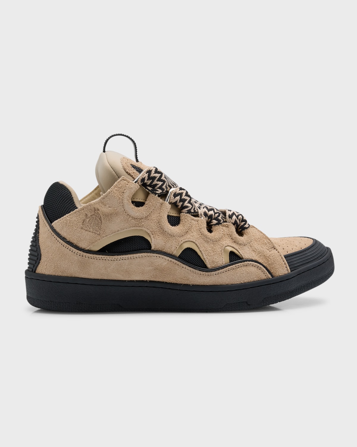 Shop Lanvin Men's Curb Suede Chunky Low-top Sneakers In Light Brown/black
