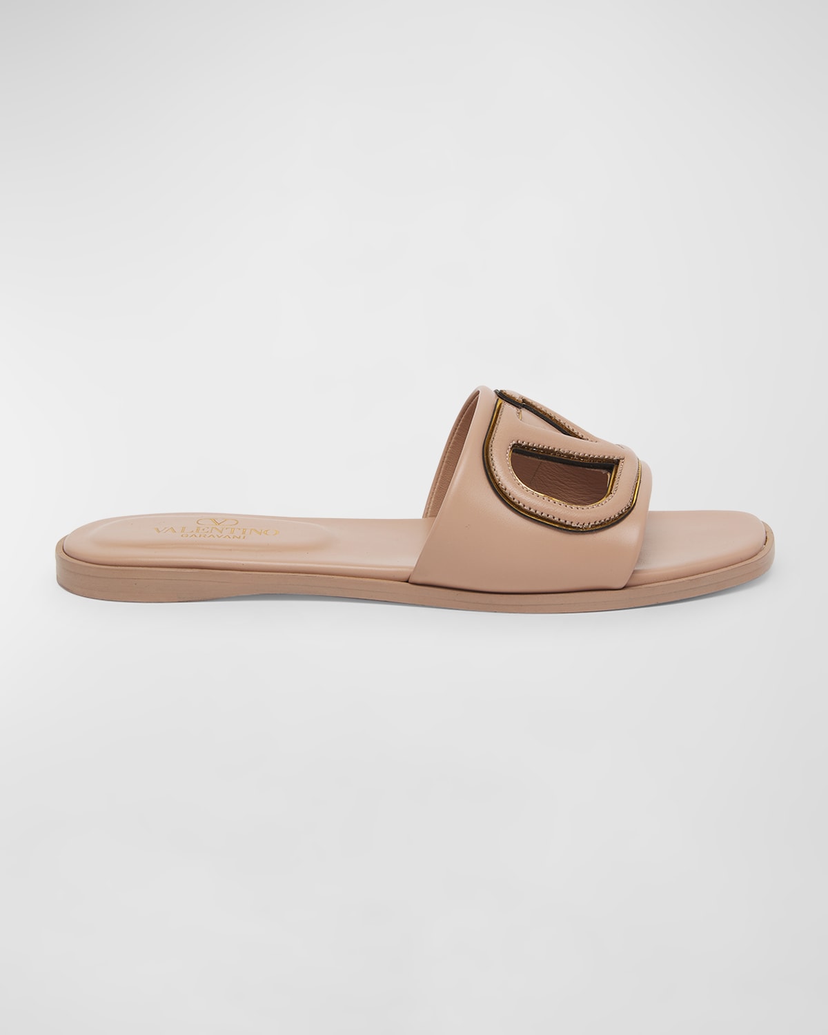 Valentino Garavani Tan VLogo Cutout Calfskin Slide Sandals