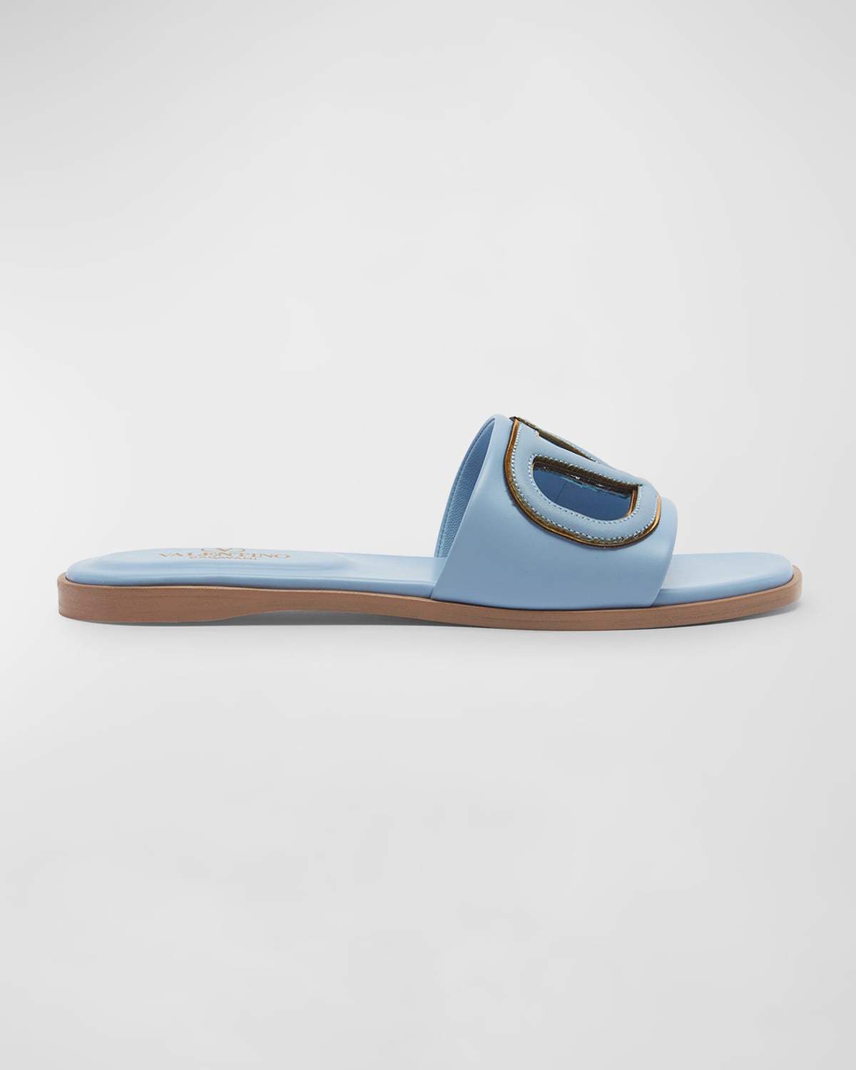 VLogo Leather Cutout Flat Slide Sandals