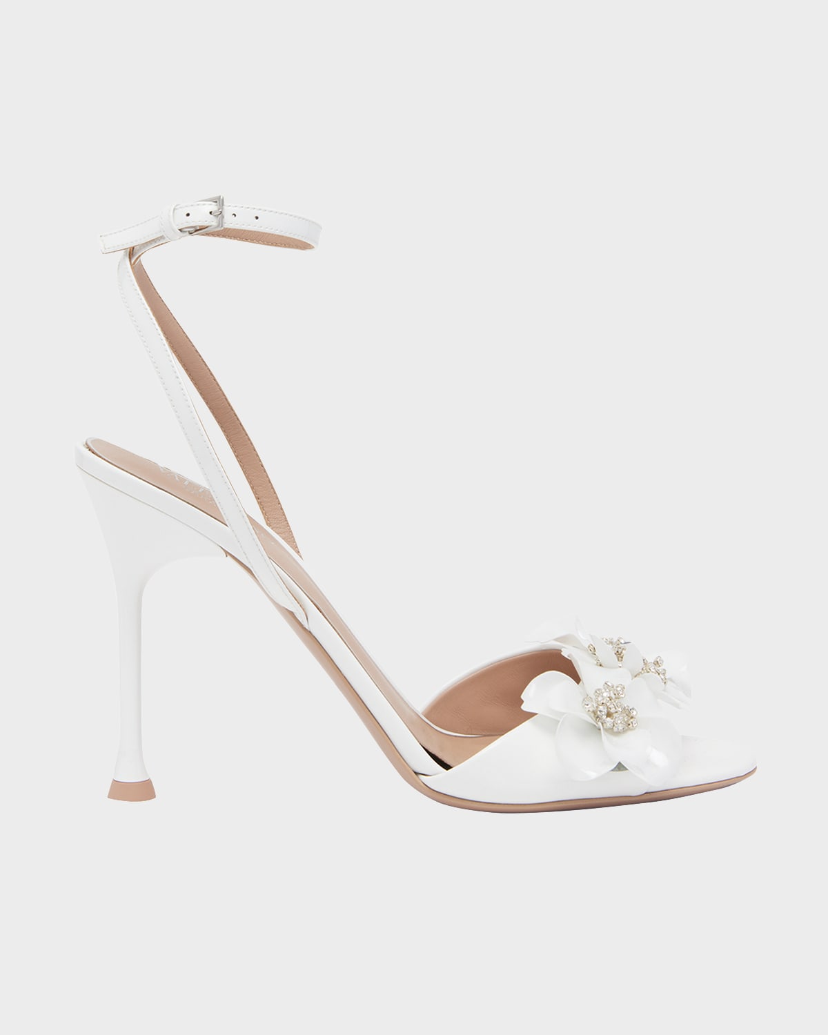 Shop Valentino Crystal Flower Ankle-strap Sandals In 0bo Bianco