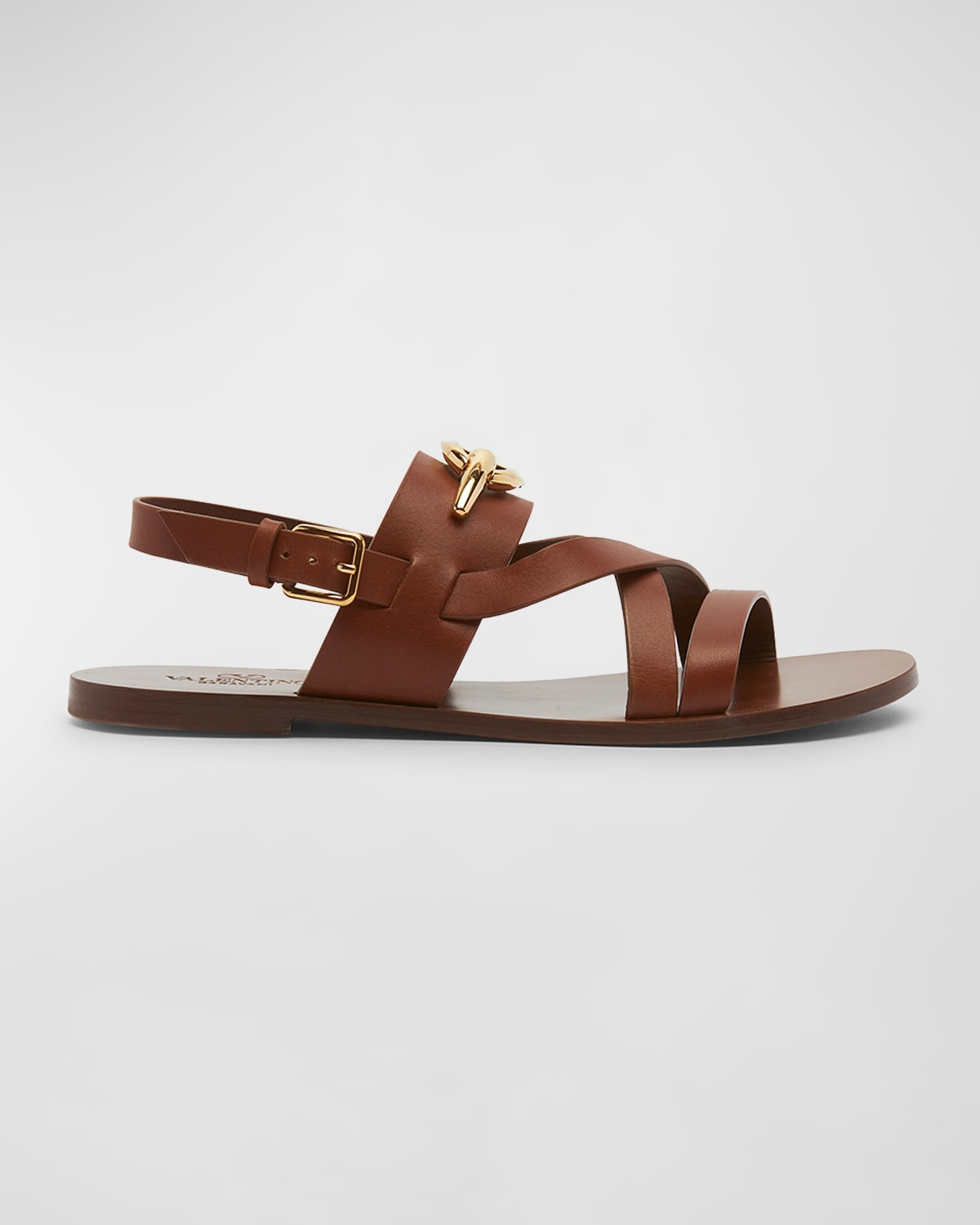 Shop Valentino Gate Vlogo Leather Slingback Sandals In Tan Brown
