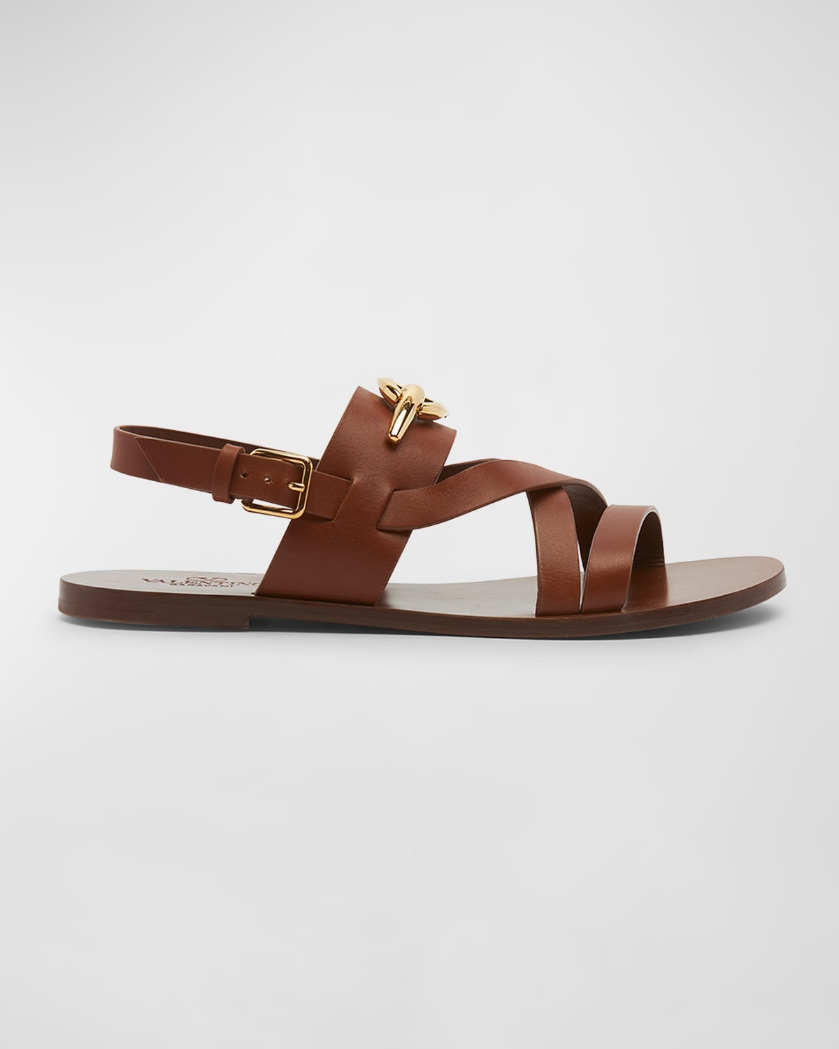 Valentino Vlogo Leather Sandal In Tan Brown