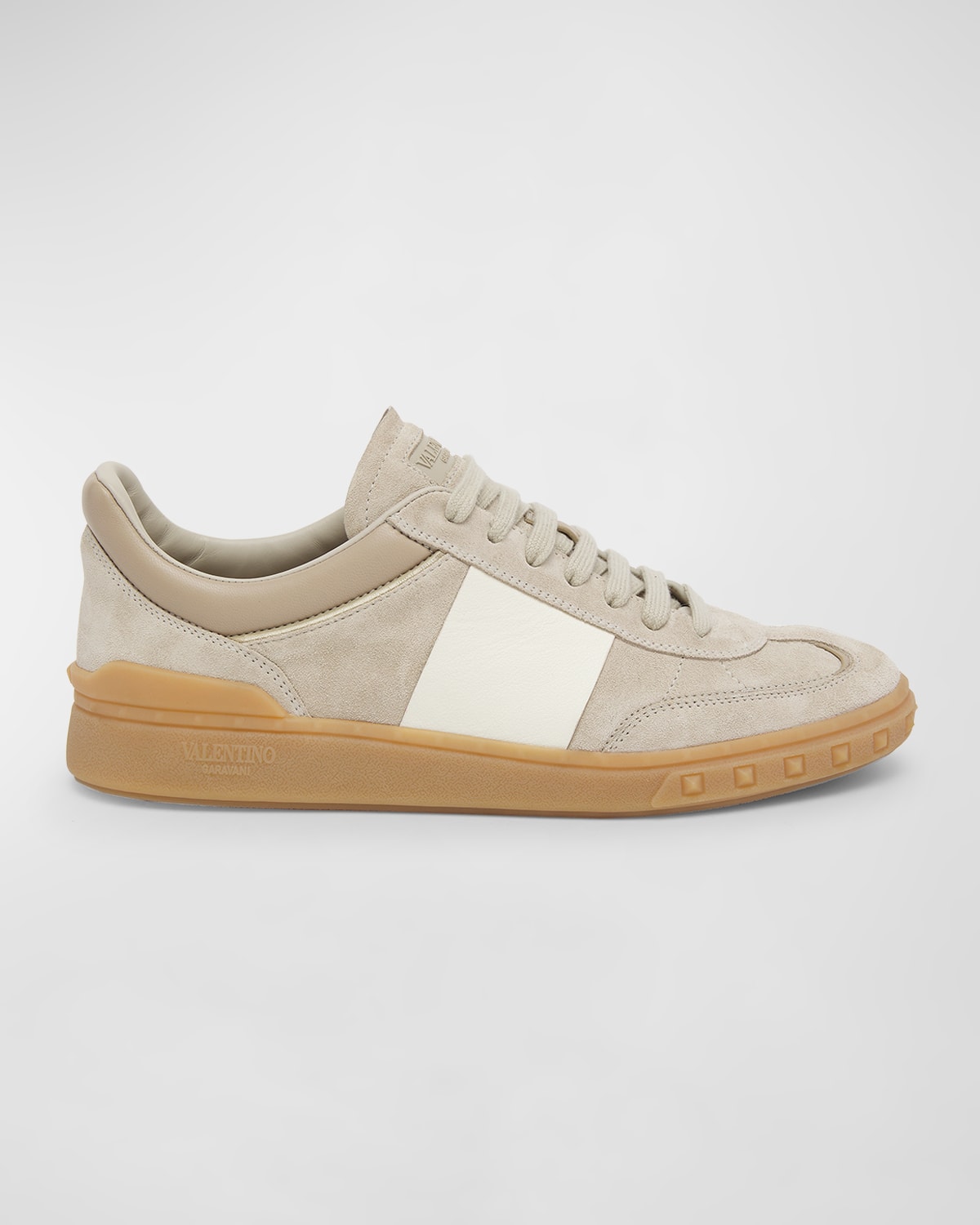 Shop Valentino Upvillage Bicolor Stripe Low-top Sneakers In Rock Beige/ivory