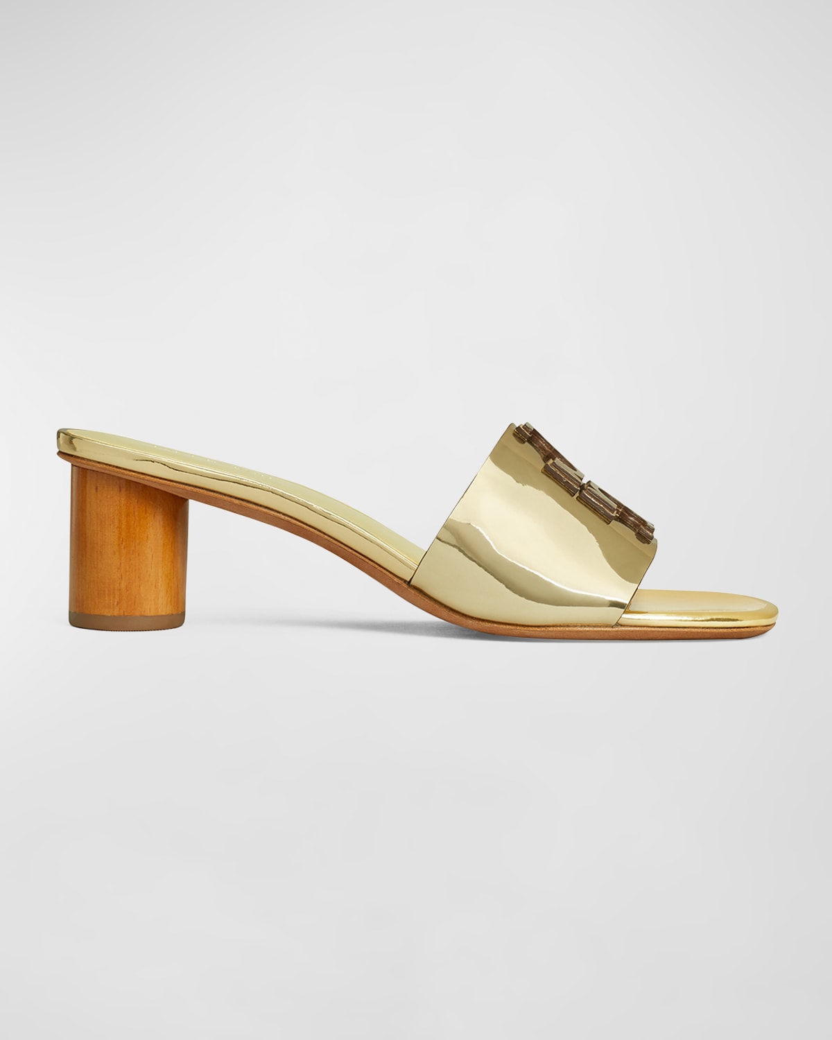 Tory Burch Ines Metallic Medallion Mule Sandals In Crash Gold