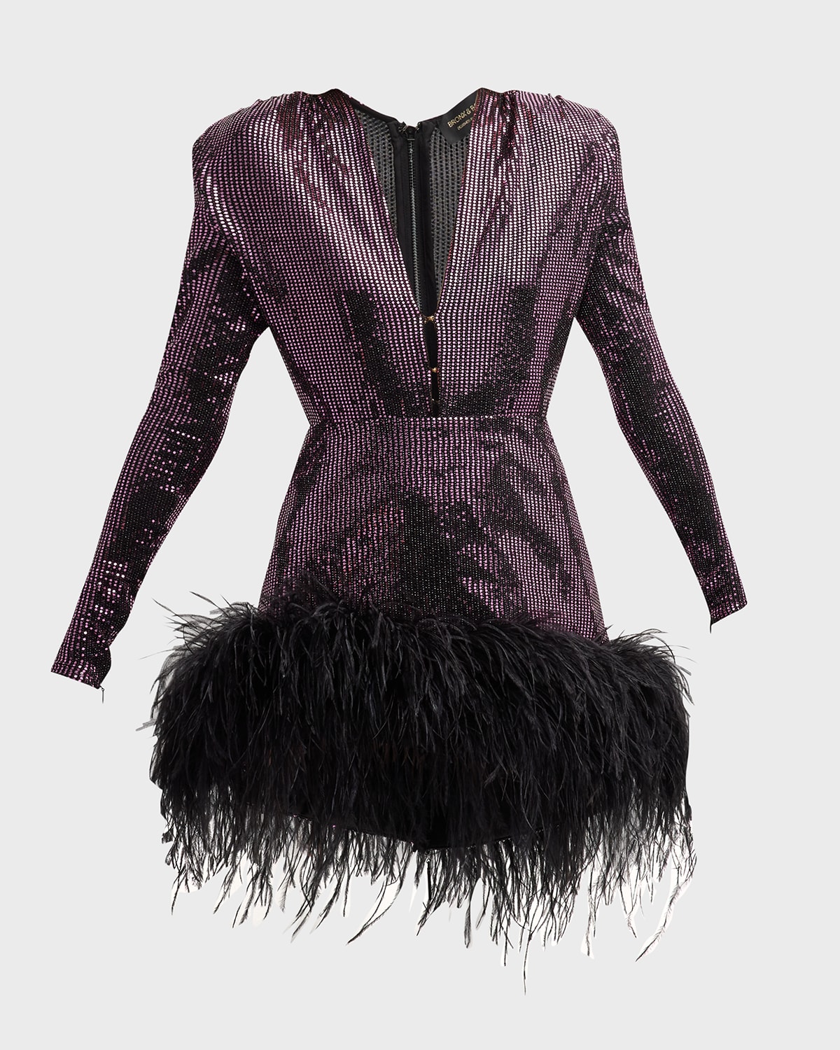 Bronx And Banco Feather-detailing Metallic-finish Dress In Purpleblack
