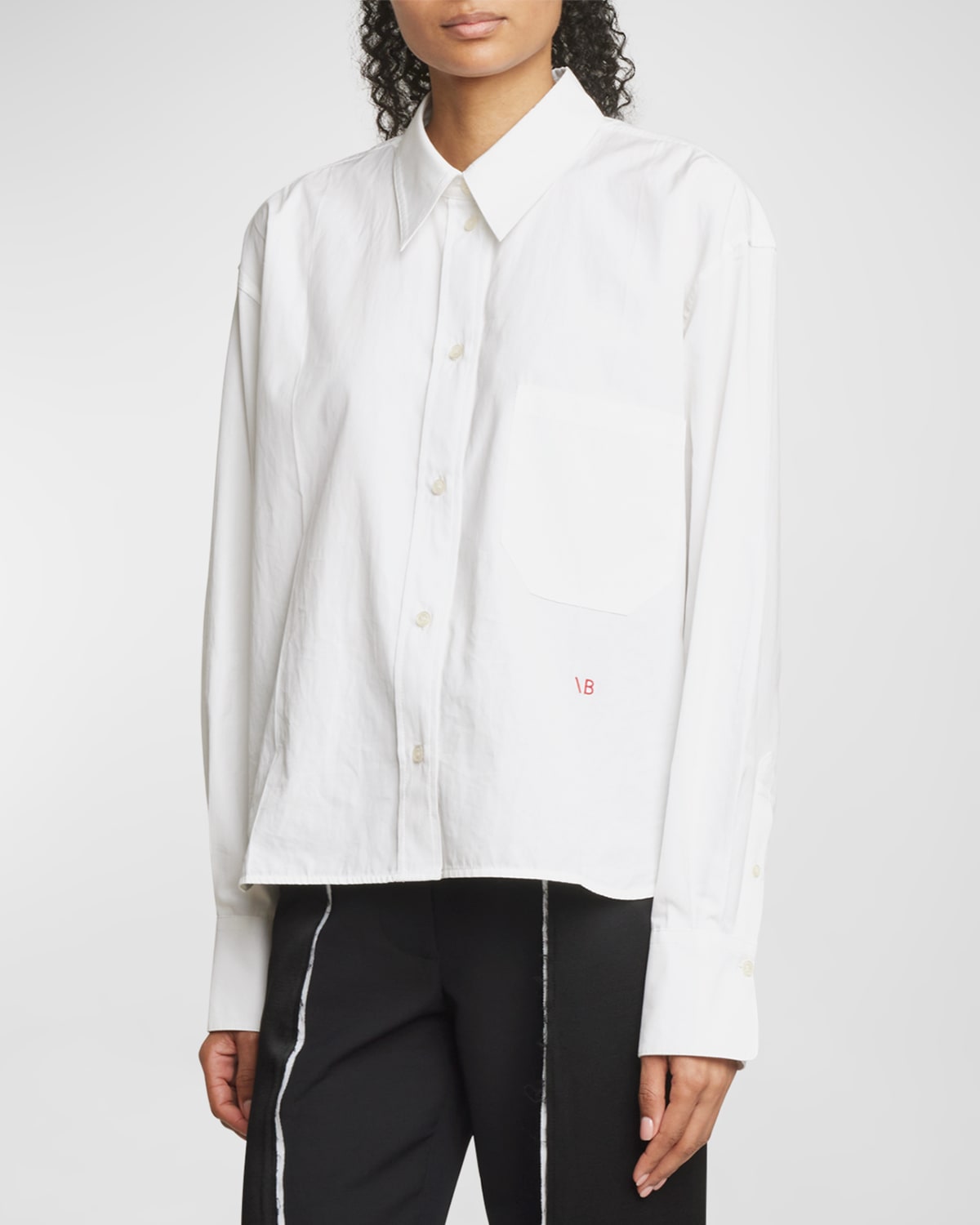 Victoria Beckham Cotton Shirt With Front Pocket And Long Sleeves In White