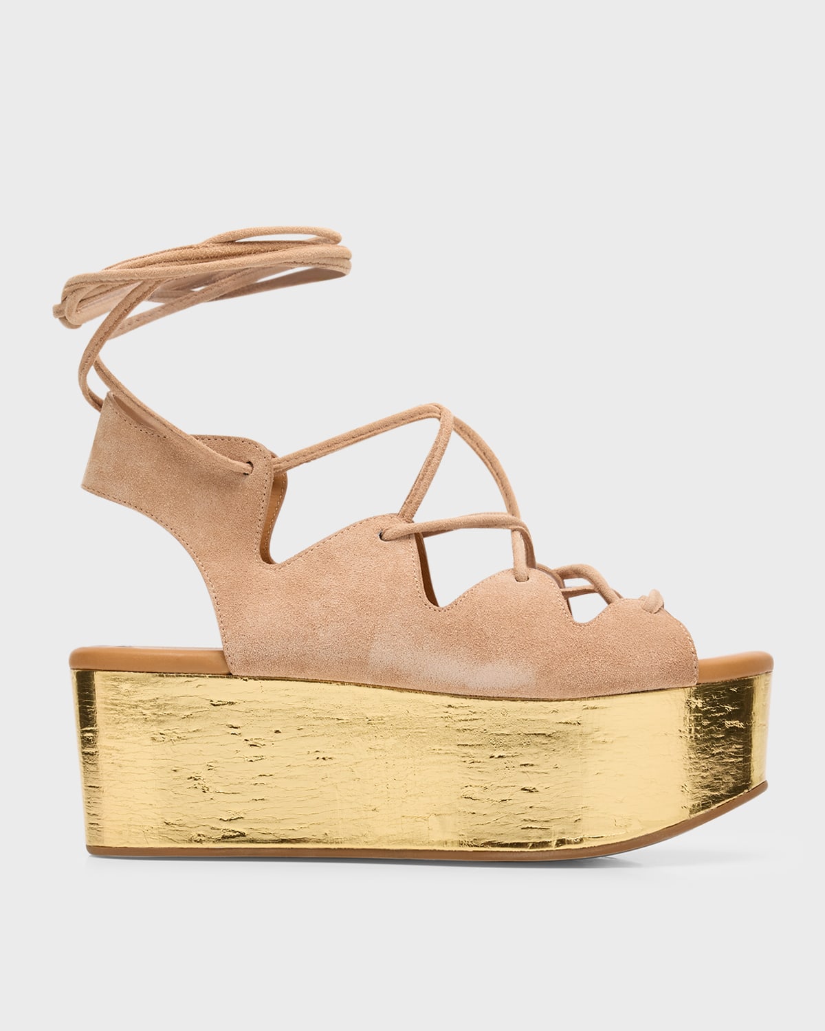 Shop See By Chloé Liana Suede Lace-up Flatform Sandals In Nude