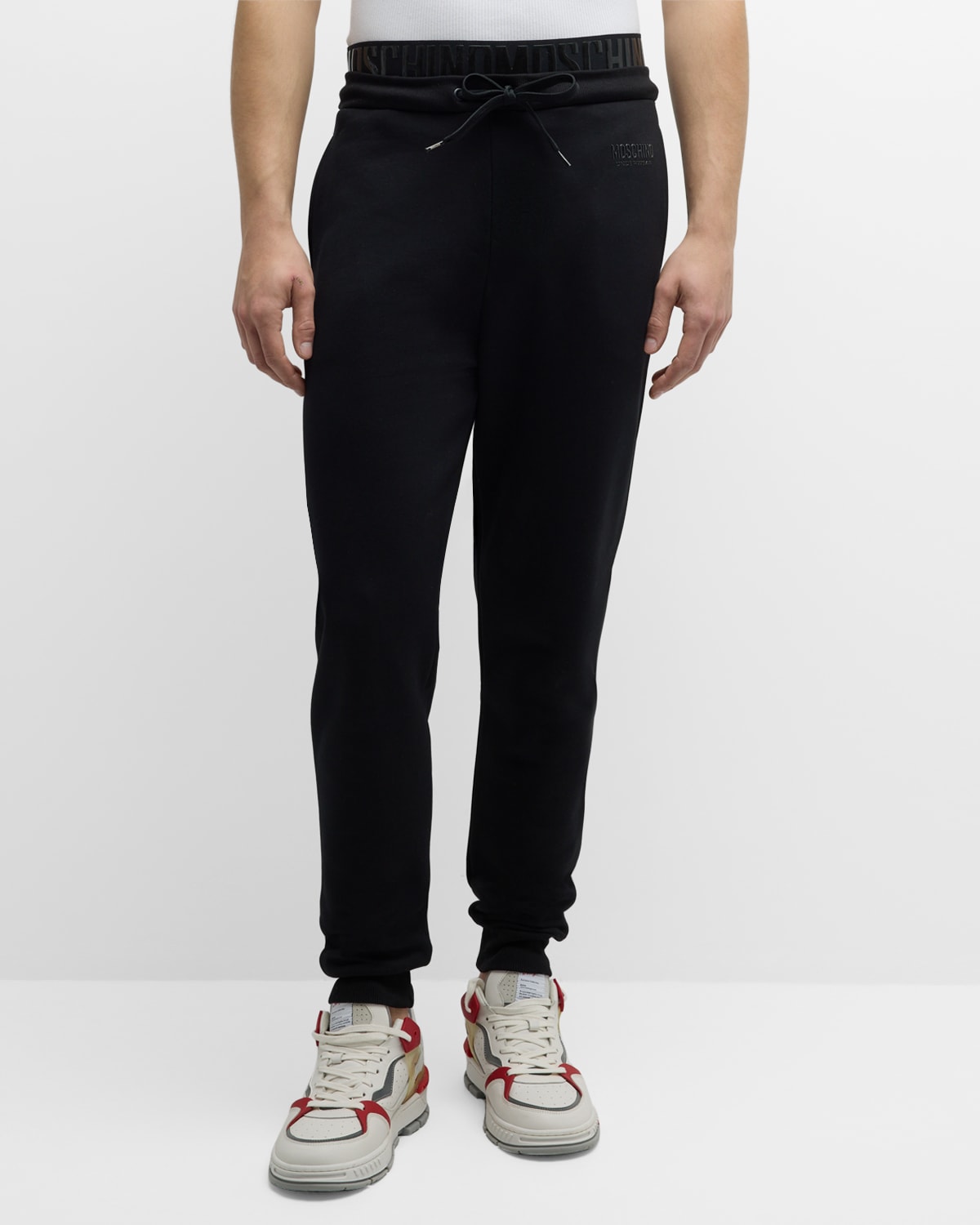 Shop Moschino Men's Matte Logo-waist Sweatpants In Black
